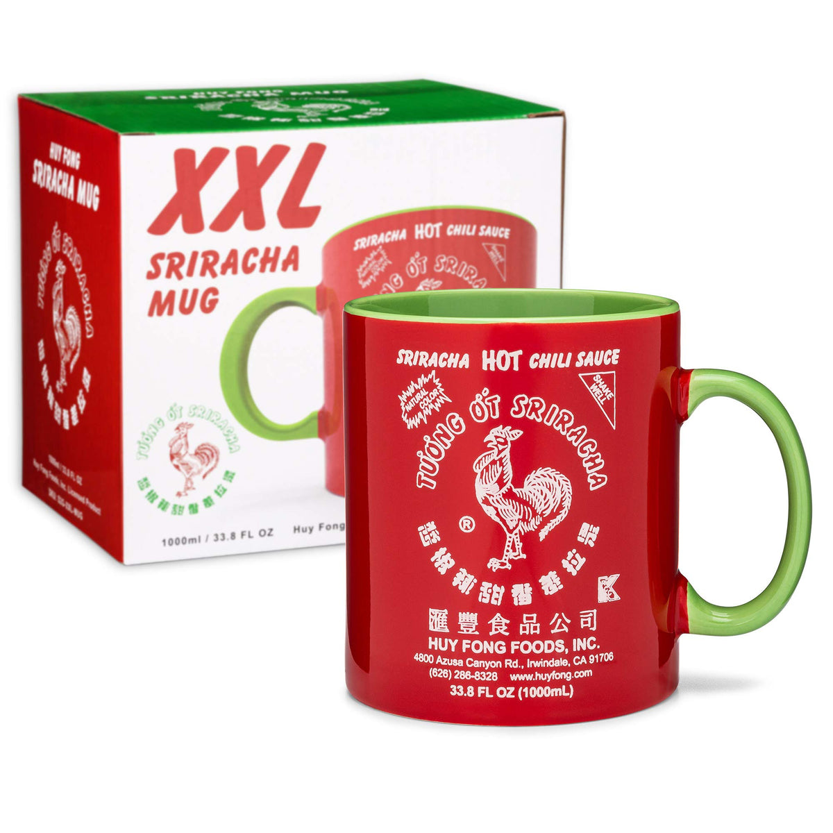 Sriracha2Go - Sriracha Chili Hot Sauce Red & Green Ceramic Mug, XXL, 33.8 Ounce