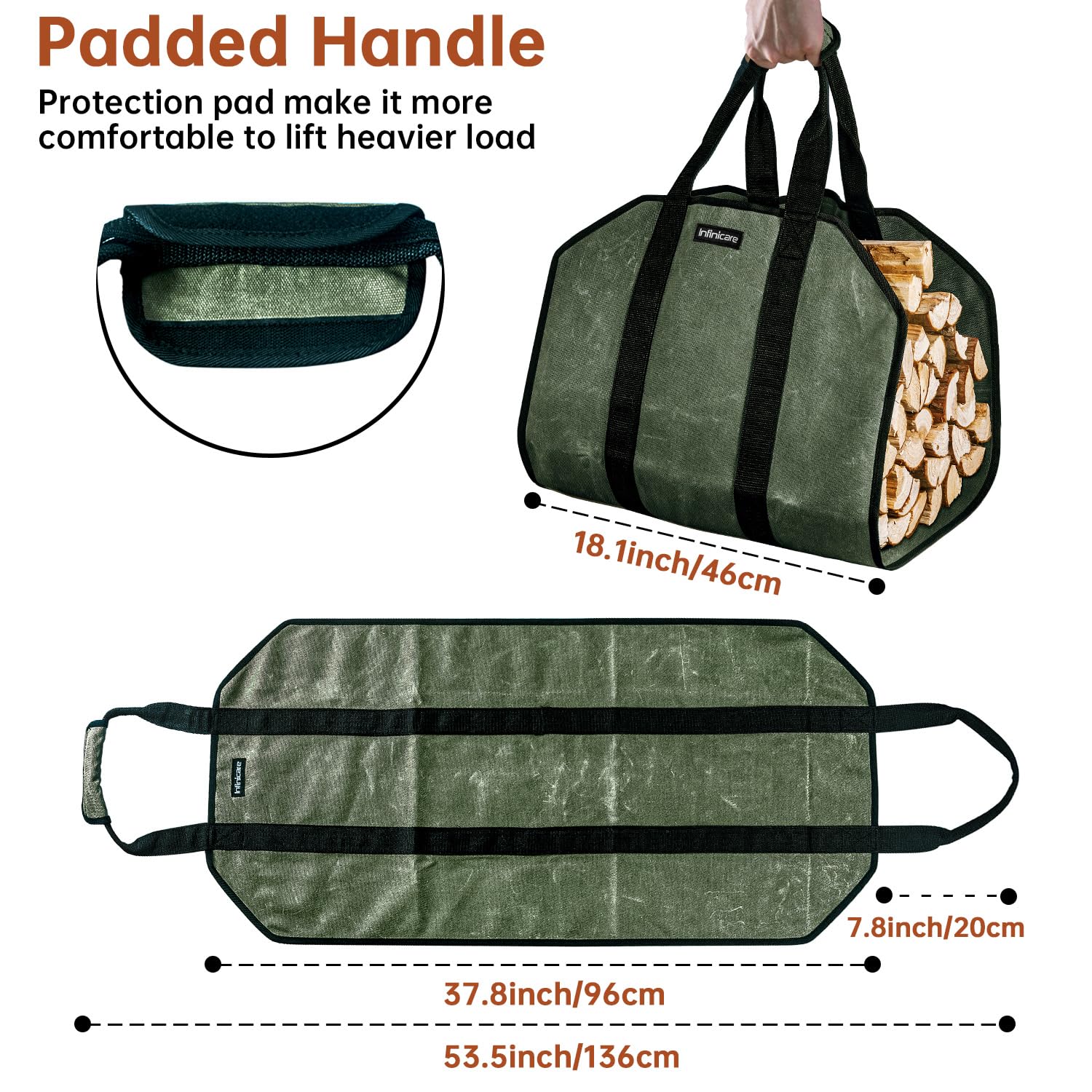 Infinicare Firewood Carriers With Handles - Heavy Duty Canvas Firewood Bag With Handles - Durable Wood Carrier For Firewood, Sui