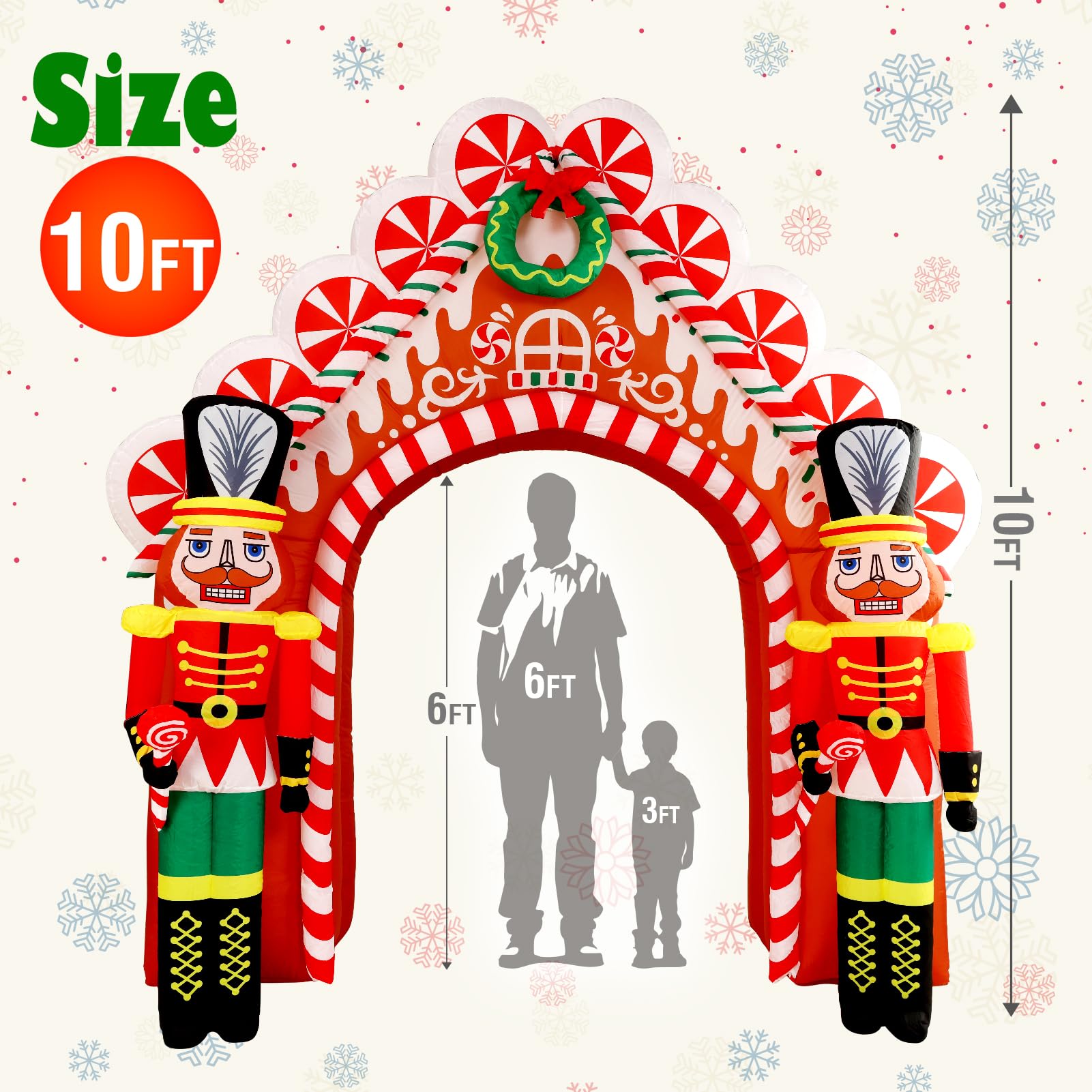 WBHome 10 Ft Christmas Inflatable Gingerbread Candy House with Nutcrackers Outdoor Decorations, Giant Xmas Blow Up Yard Decor wi