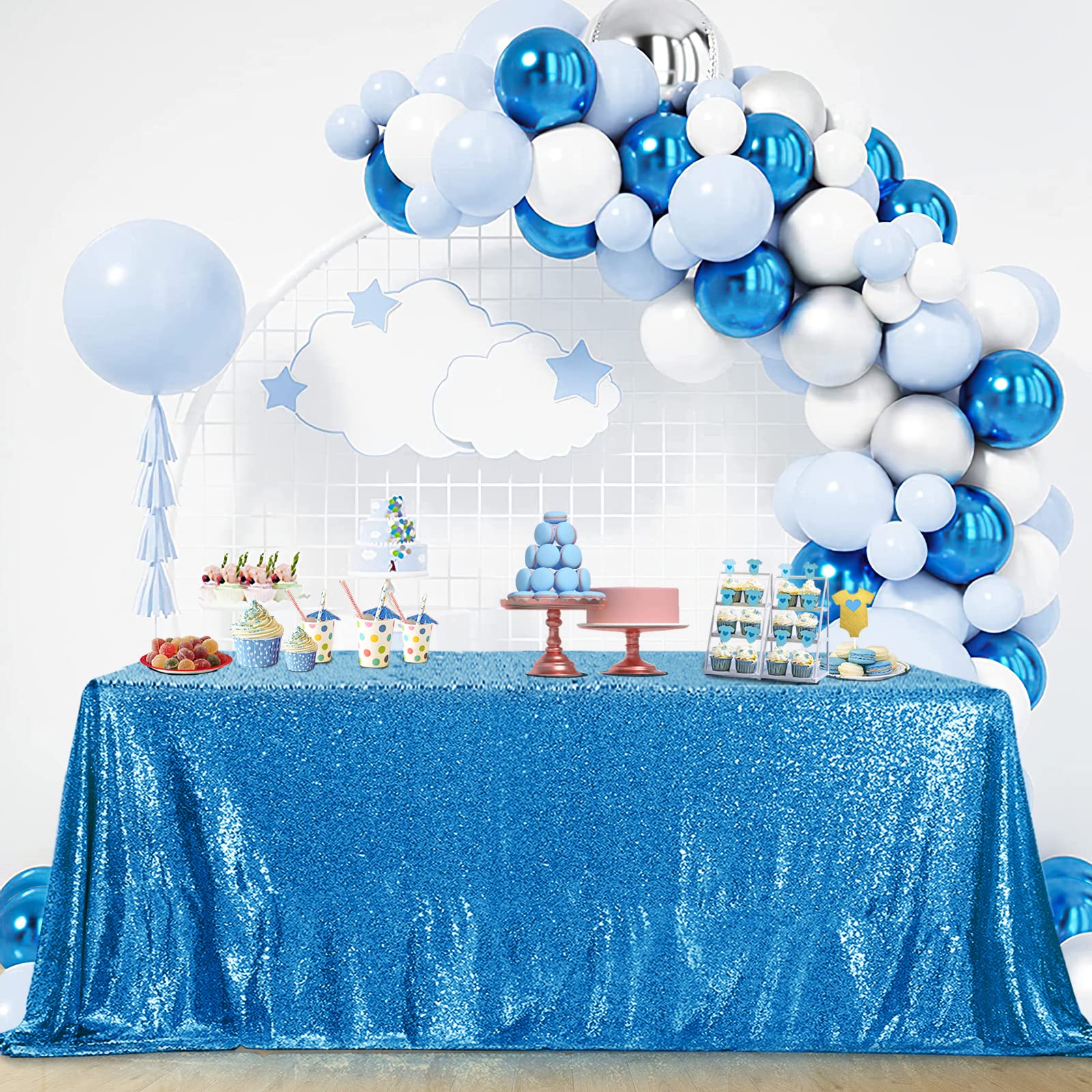 B-COOL Sparkly Table Cloth Shiny Table Drapes for Birthday 50x80inch Sequin Tablecloth Aqua Blue Wedding Banquet Prom Table Clot