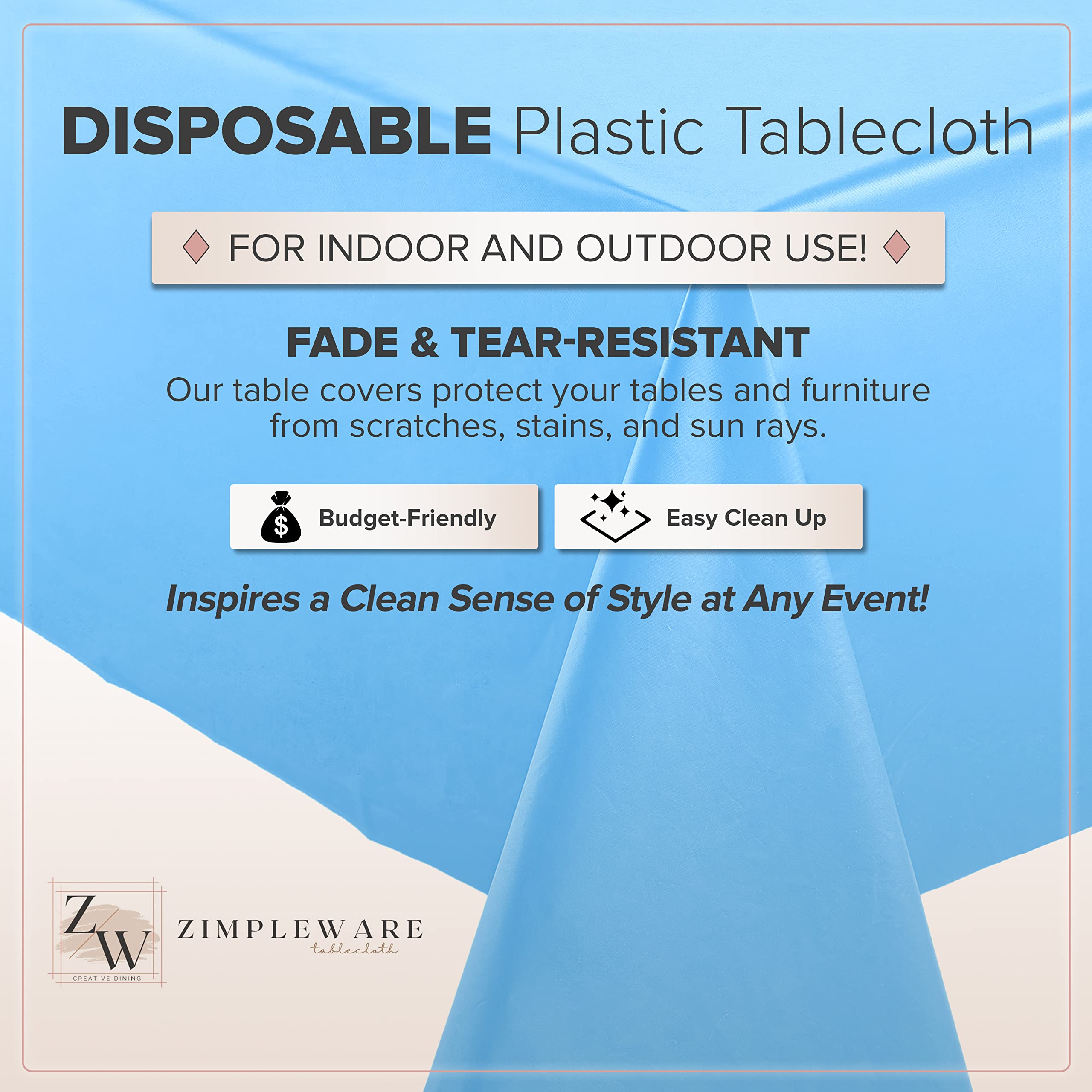 Sky Blue Standard Disposable Plastic Party Tablecloth [12-Pack] 54 x 108