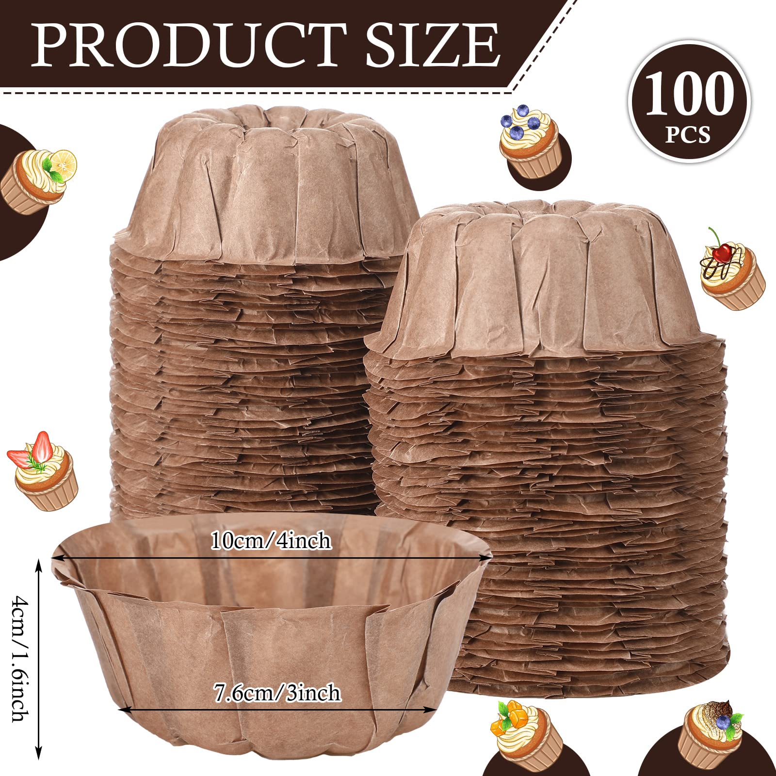 100 Pieces Mini Fluted Tube Baking Mold Nonstick Round Fluted Cake Mold Paper Mini Muffin Pan Disposable Tube Cake Pan For Brown