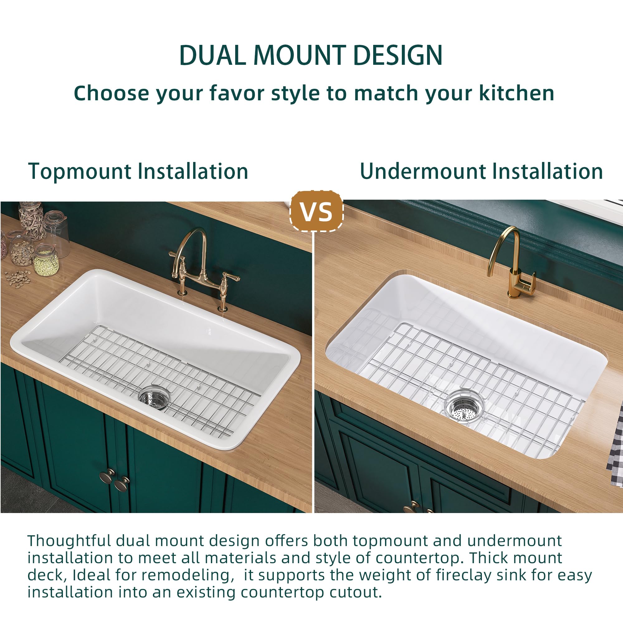 Miuara White Undermount Kitchen Sink 32 Inch - Large Kitchen Sink Drop In 32''X19'', 9'' Deep Dual Mount Drop In Kitchen Sink, T