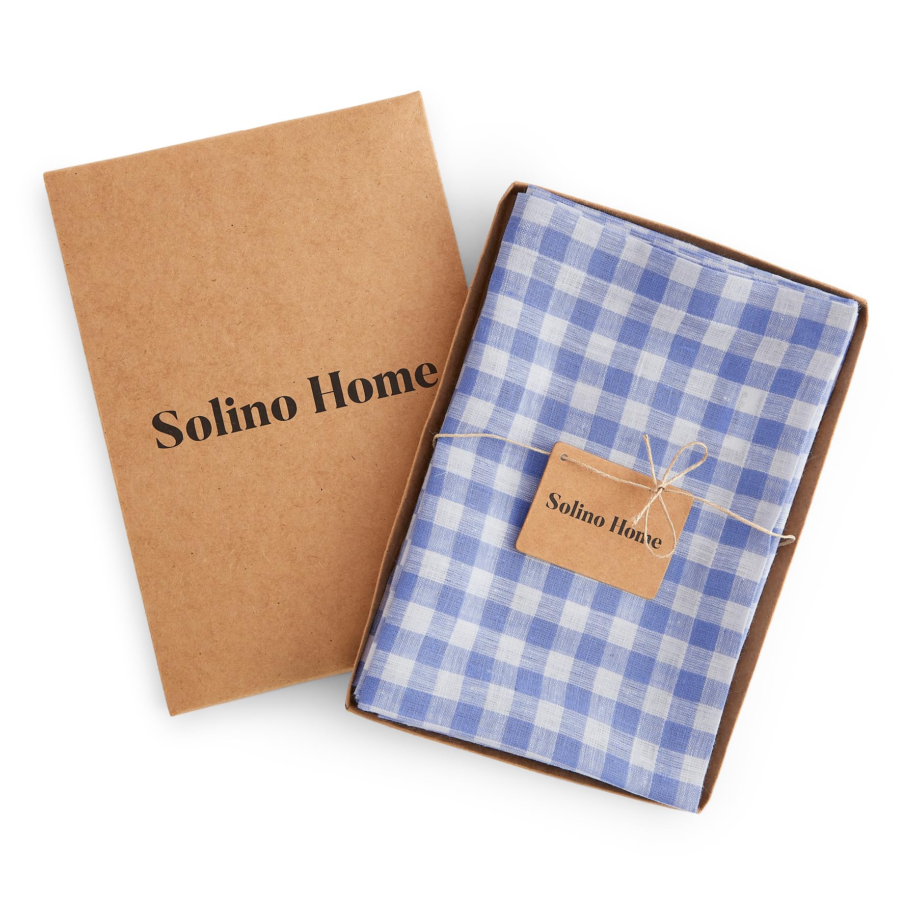 Solino Home Check Linen Dinner Napkins 20 X 20 Inch - 100% Pure Linen Hydrangea Blue Plaid Cloth Napkins Set Of 4 For Spring, Ea