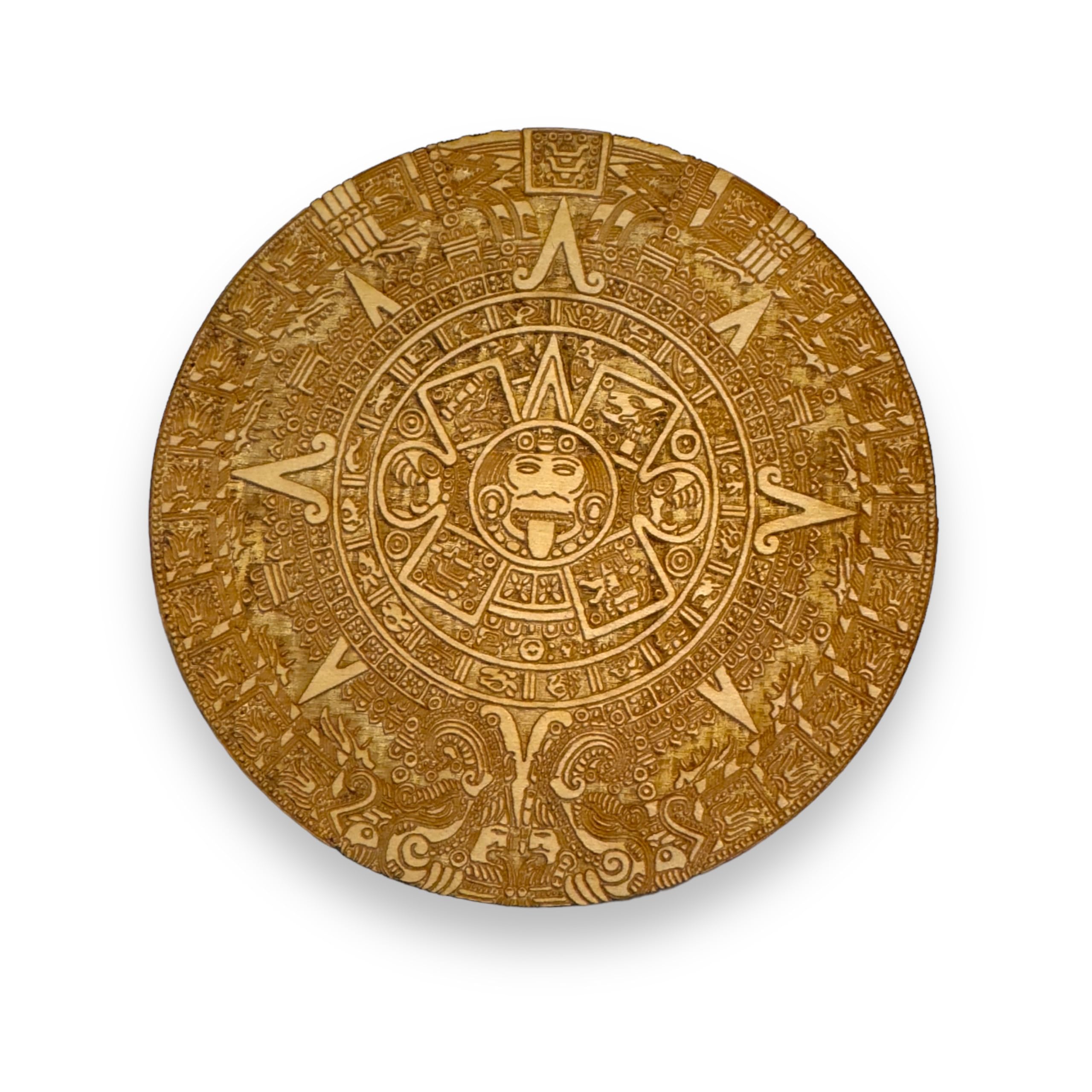 Coaster  Aztec Mayan Calendar Wood Coaster/Disc 4 x 4 Raw Wood (Qty 1)