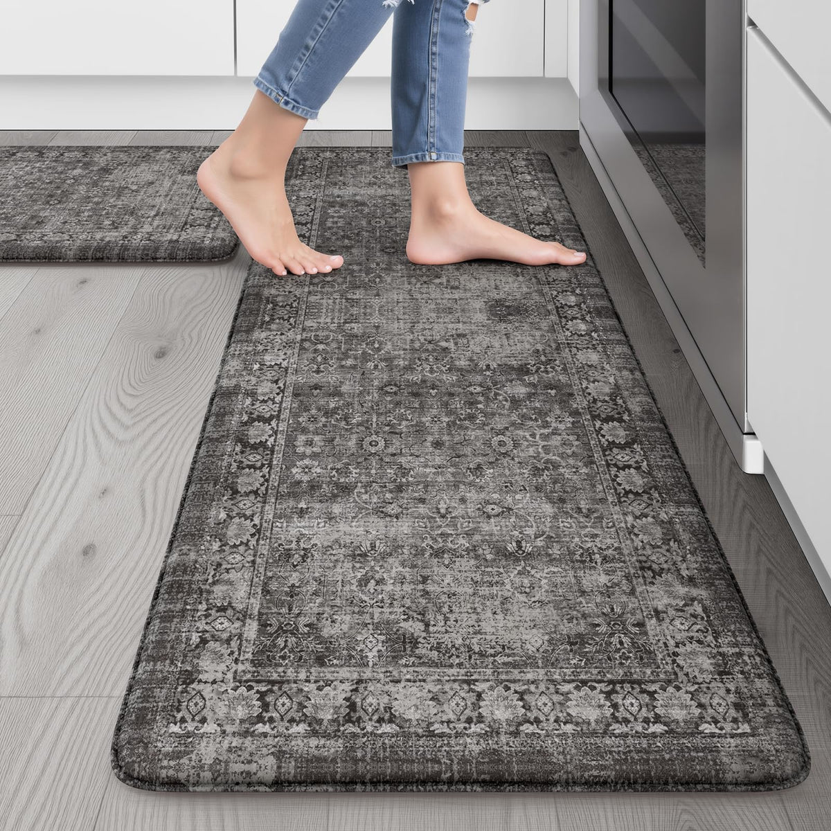 Sungea Farmhouse Anti Fatigue Kitchen Mats For Floor,Non Slip Mats For Kitchen Floor,Distressed Ergonomic Waterproof Comfort Mem