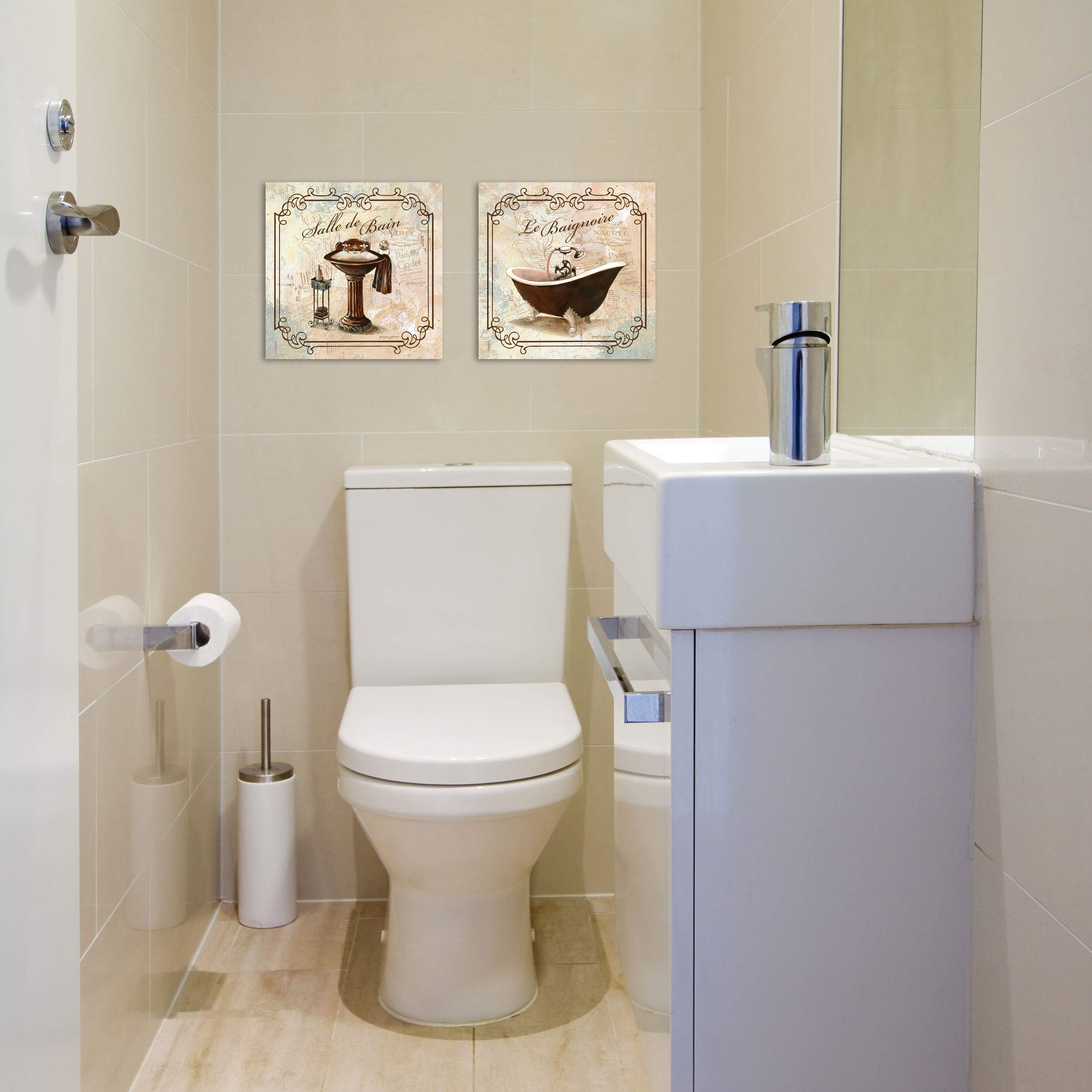 Classic French Clawfoot Bathtub And Pedestal Sink Salle De Bain And Le Baignoire By Gregory Gorham- 2-12X12'' Unframed Paper Pos