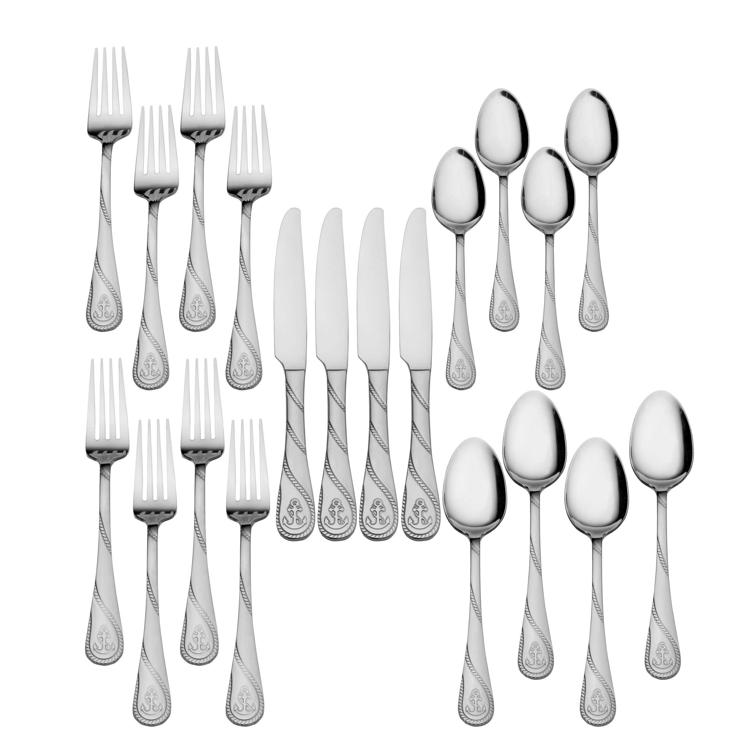 Towle Everyday Anchor Flatware Service For 4, 20 Piece Set, 18/0 Stainless Steel, Silverware Set