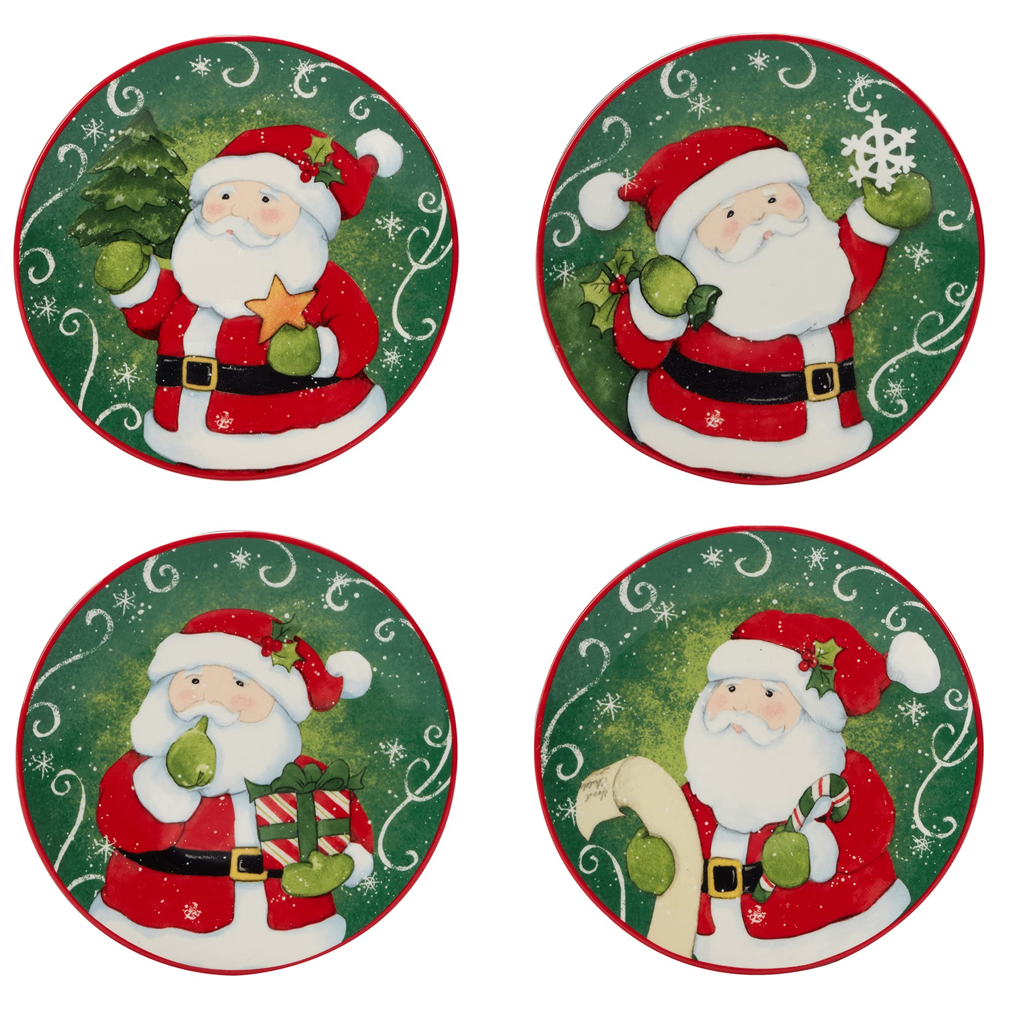 Certified International Holiday Magic Santa 6'' Canape/Luncheon/Snack Plates, Set Of 4