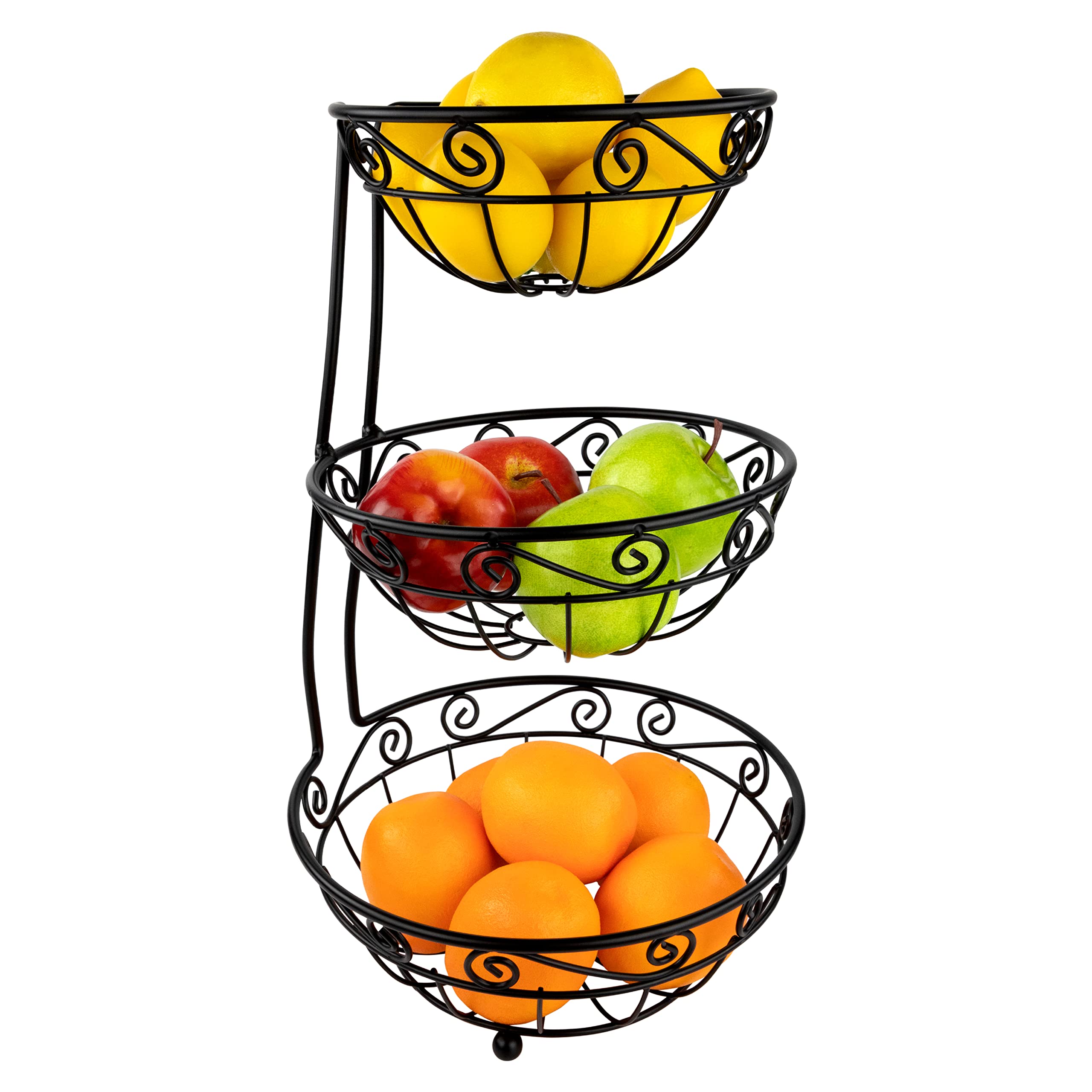 Spectrum Diversified Scroll Arched Server Stacked, 3-Tier Bowls Counters, Traditional Kitchen D  Cor & Fruit Basket Stand, Black