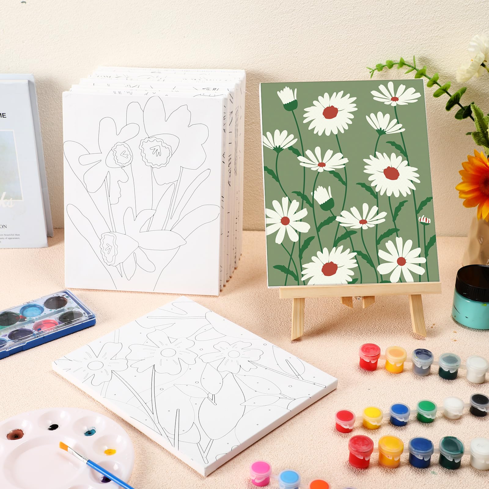 Engrowtic 12 Pcs Green Plants Pre Printed Canvas Pre Drawn Canvas 8 X 10'' Canvas Painting Set For Kids Printed Canvas To Paint