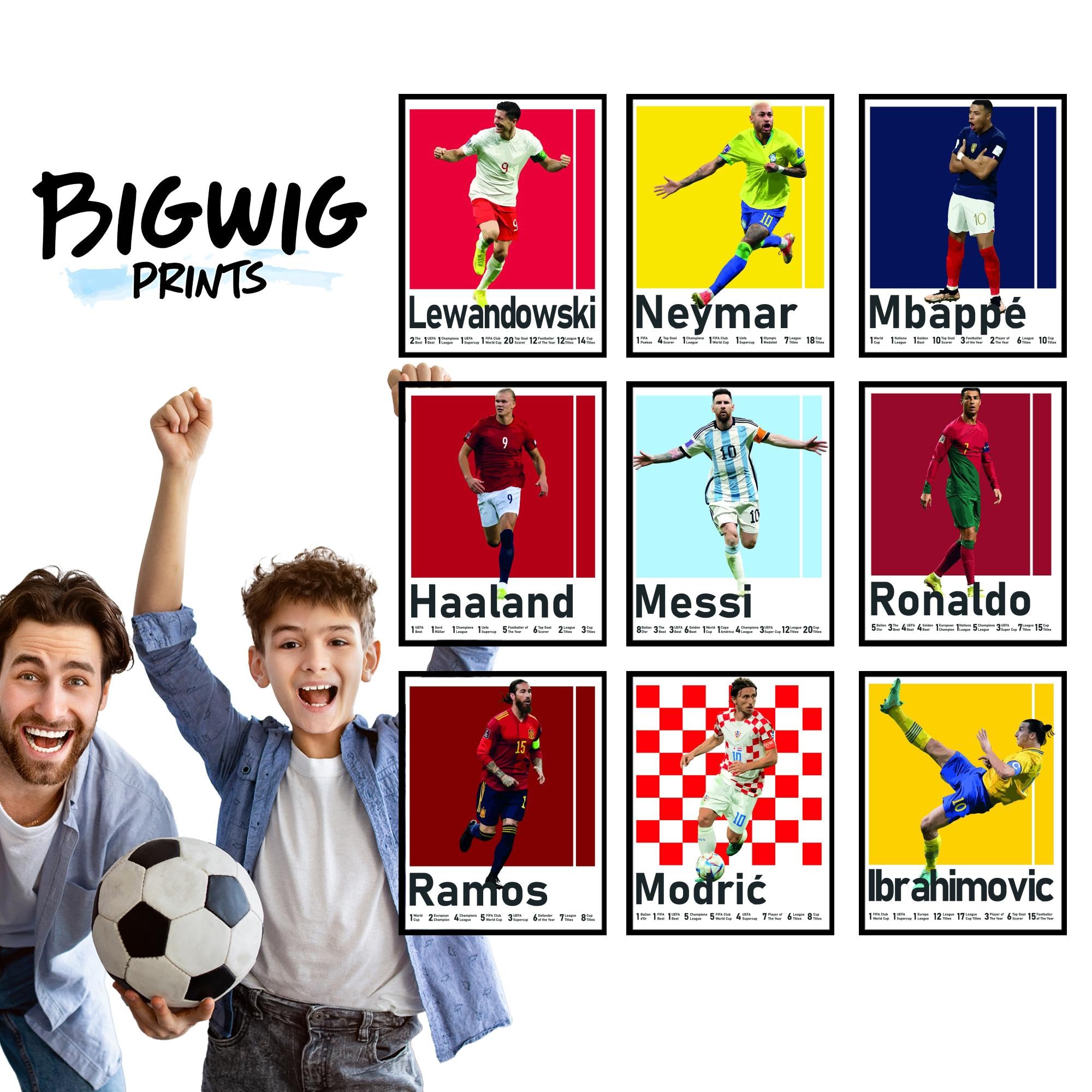 Bigwig Prints Soccer Posters - Soccer Bedroom Decor For Boys, Messi Soccer Poster, Soccer Room Decor For Boys, Ronaldo And Messi