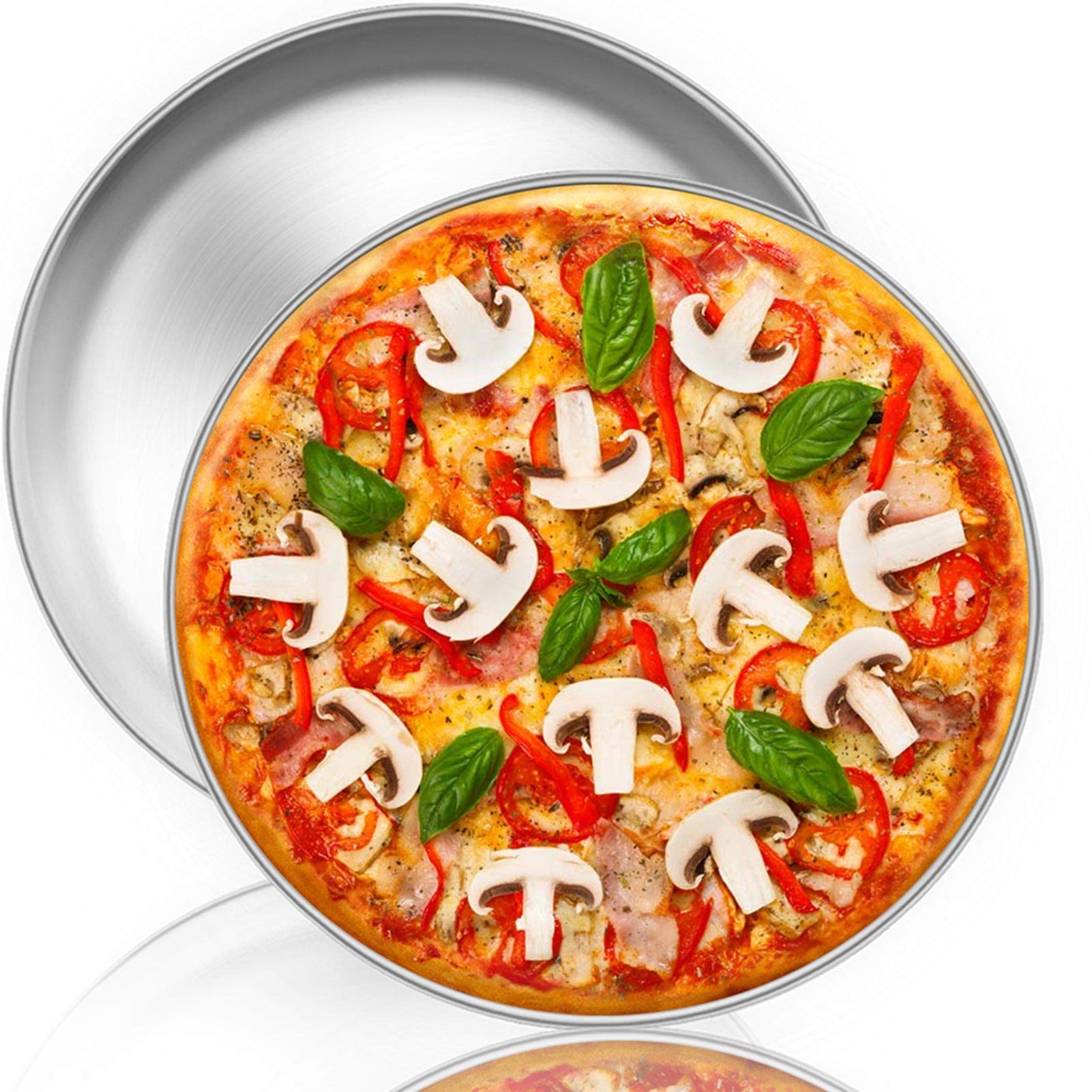 Teamfar Pizza Pan, 12 Inch Pizza Pan Set Stainless Steel Round Pizza Oven Pans Tray For Baking Serving, Healthy & Heavy Duty, Di