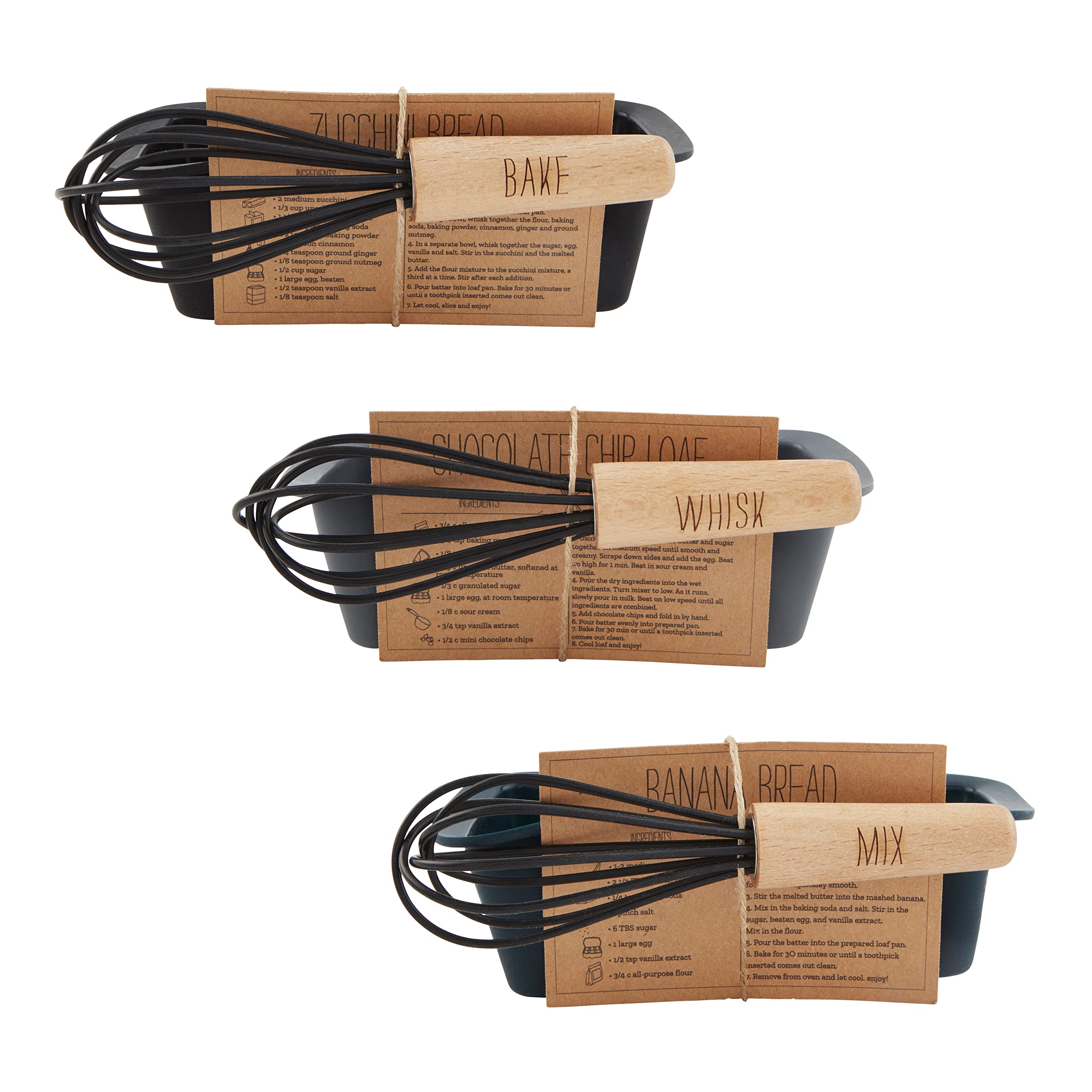 Mud Pie Delish Silicone Mini Loaf Set, Pan 2'' X 6'' | Whisk 5 1/2'' | Card 2 3/4'' X 4''
