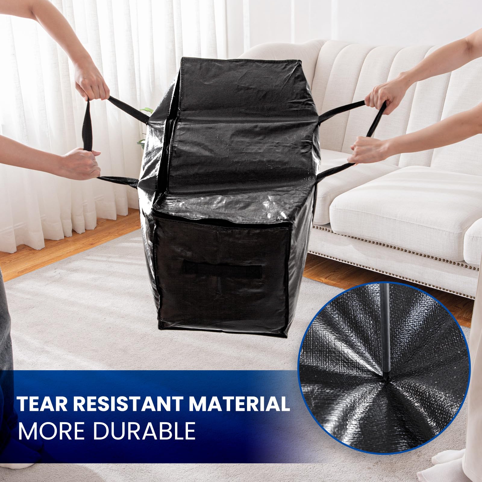 TAILI Moving Bags Silver Heavy Duty Extra Large 4 Pack Storage Bags with zips,Clear Window & Reinforced Handles, Waterproof stor