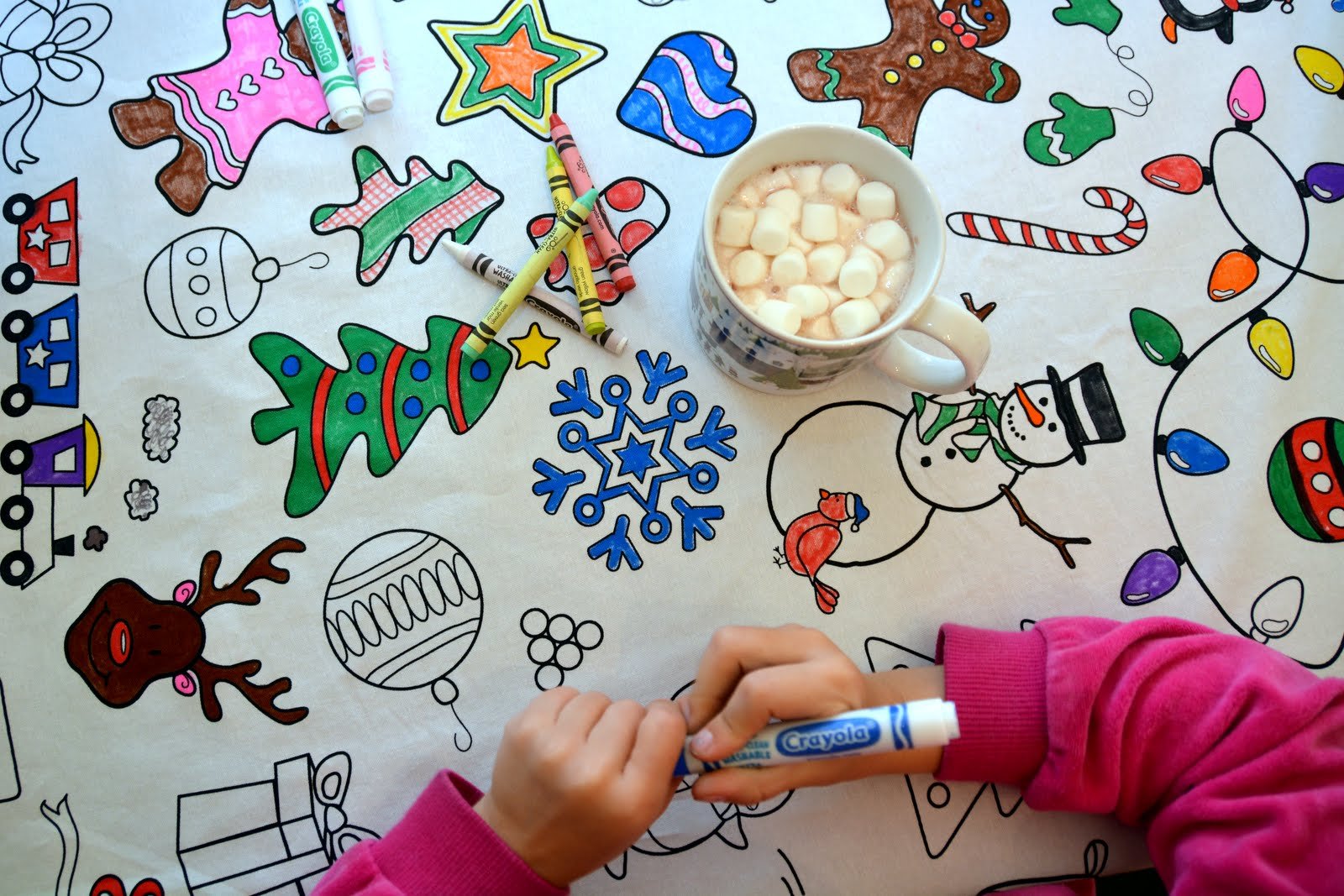 The Coloring Table - Holiday Design - Xl Rectangle Tablecloth - Fabric Coloring Tablecloth - Colorable Designs - Washable And Re