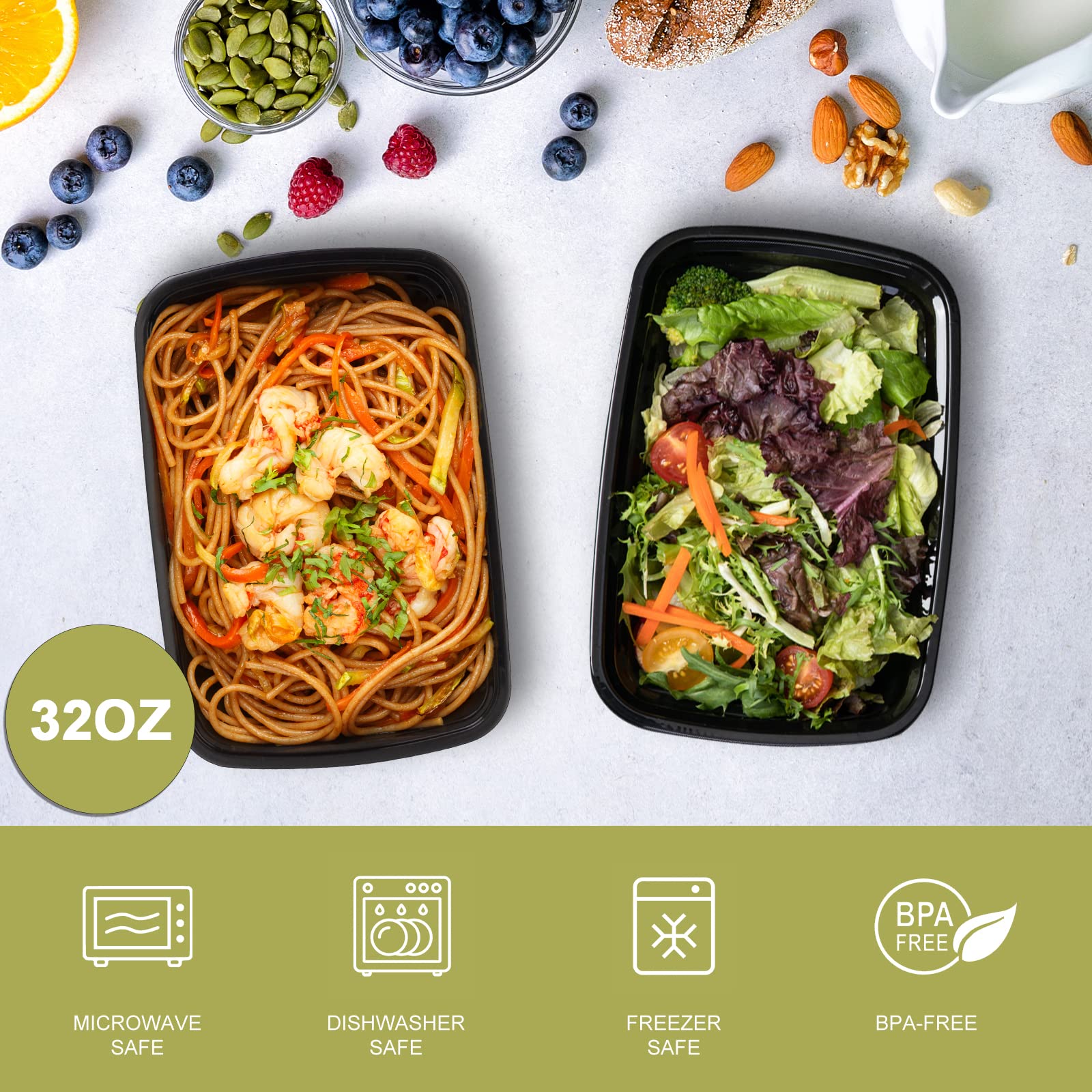 Ezalia 50 Pack- Meal Prep Containers 32Oz, Plastic Food Prep Containers Reusable, Leakproof To Go Food Containers With Lids, Bpa