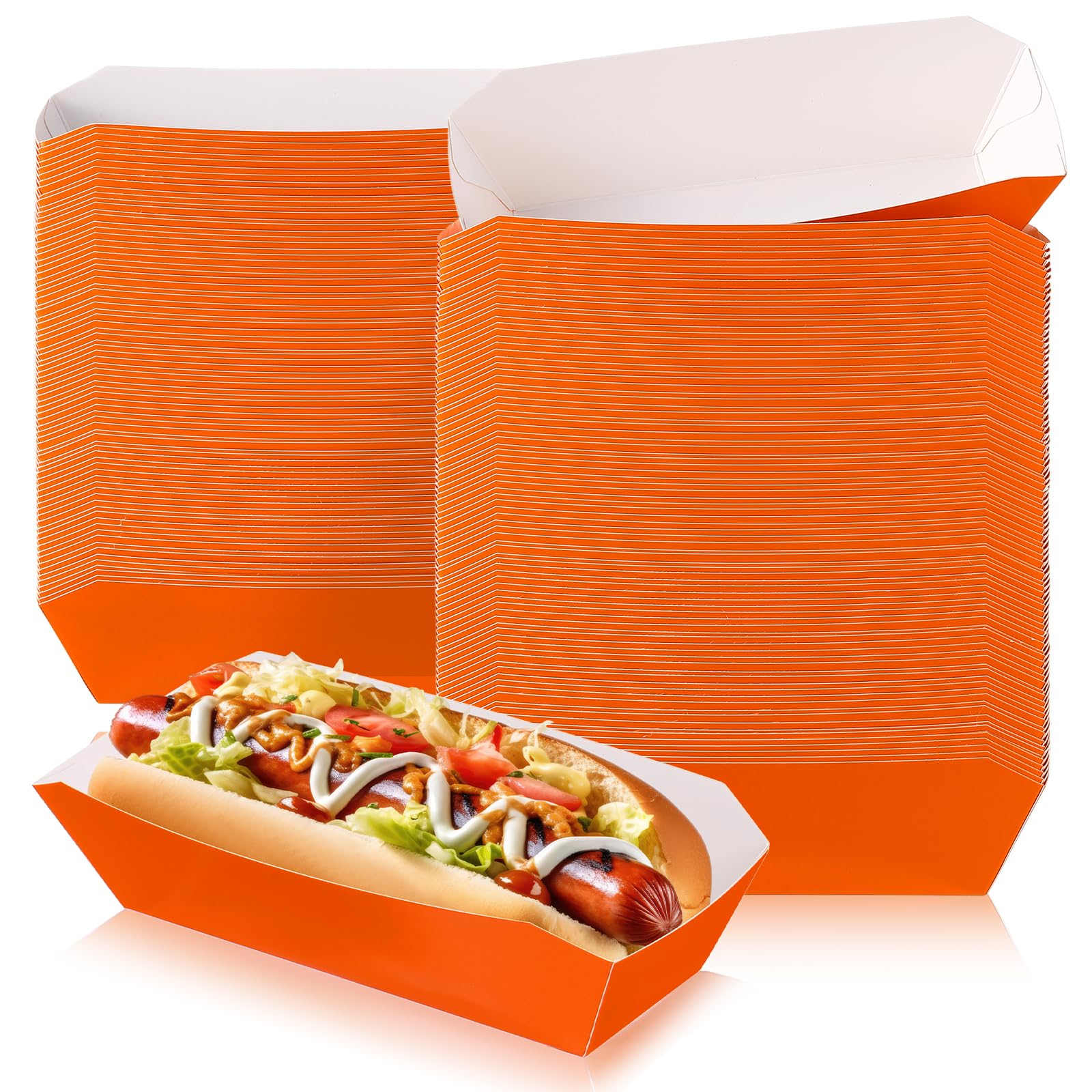 Yeaqee 100 Pcs 7 Paper Hot Dog Trays Halloween Disposable Paper Food Nacho Boats Hot Dog Holders Food Plates Disposable Serving 