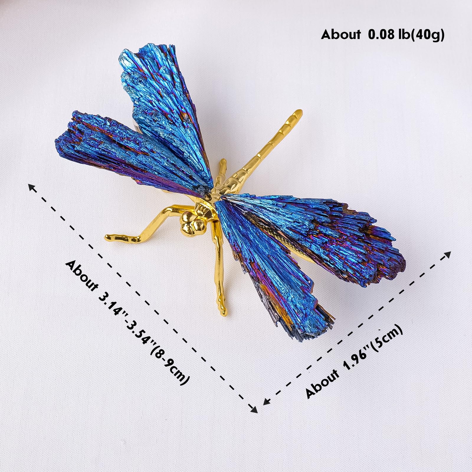 RJINGSHI Dragonfly Statue Natural Electroplated Blue Tourmaline Dragonfly Decor Collection Natural Home Decor Healing Crystals D
