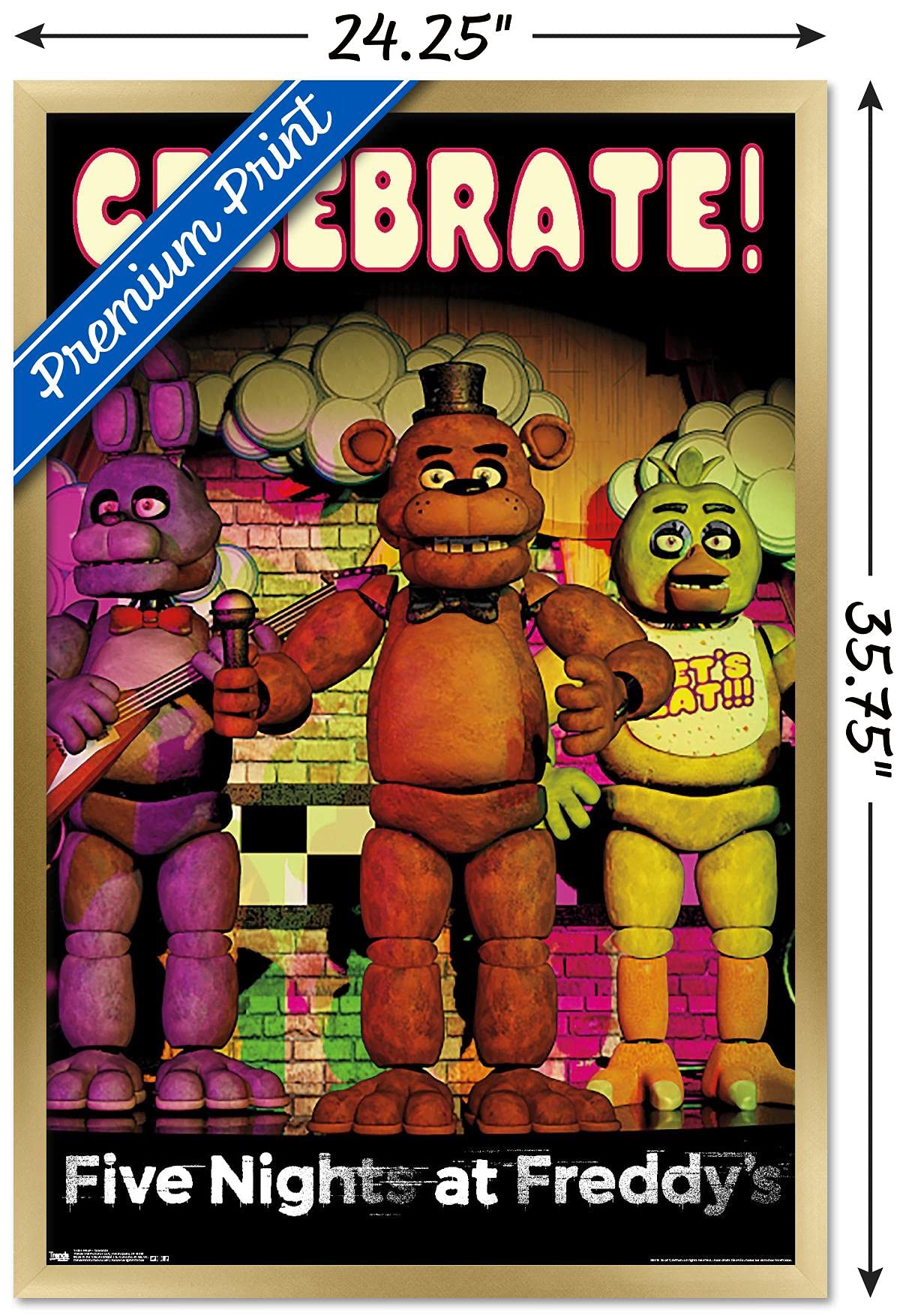 Trends International Five Nights At Freddy'S - Celebrate Wall Poster, 22.375'' X 34'', Gold Framed Version