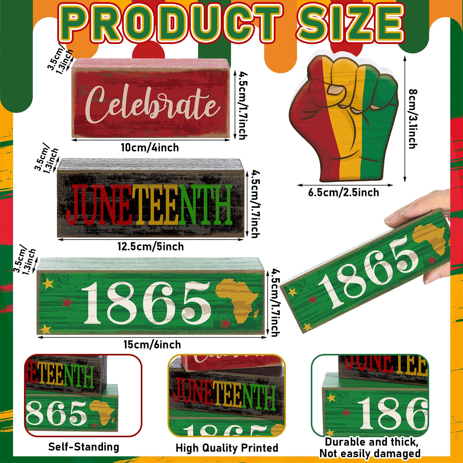 4 Pcs Juneteenth Table Decorations Juneteenth Tiered Tray Decor Rustic 1865 Freedom Wood Block Sign June 19th Table Centerpiece