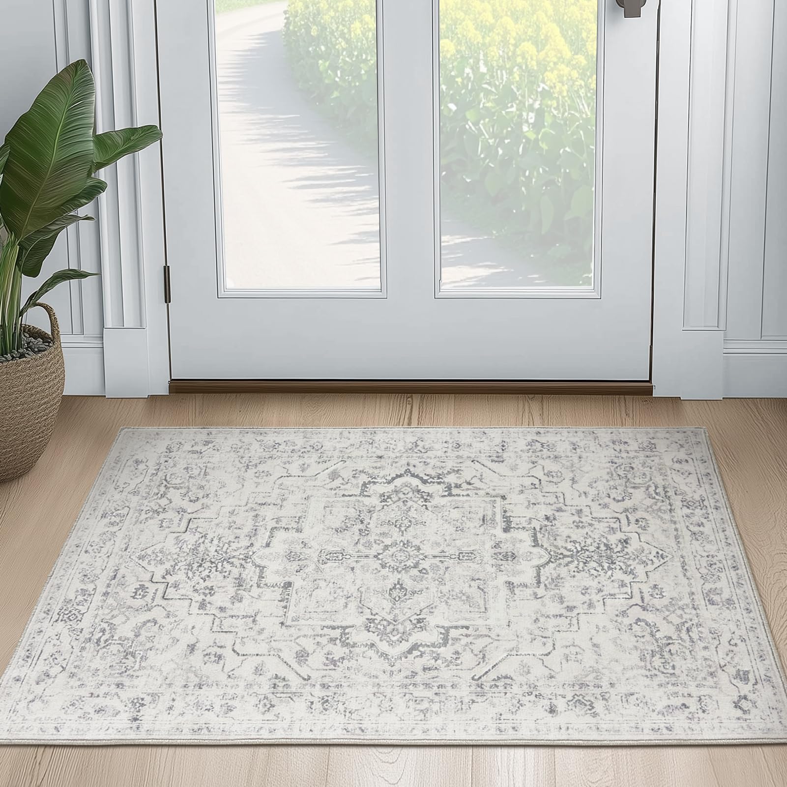 Jainmy Farmhouse 2x6 Kitchen Runners Washable Non Slip, Low Pile Distressed Medallion Printed Carpet Runners for Hallway 6ft Ind