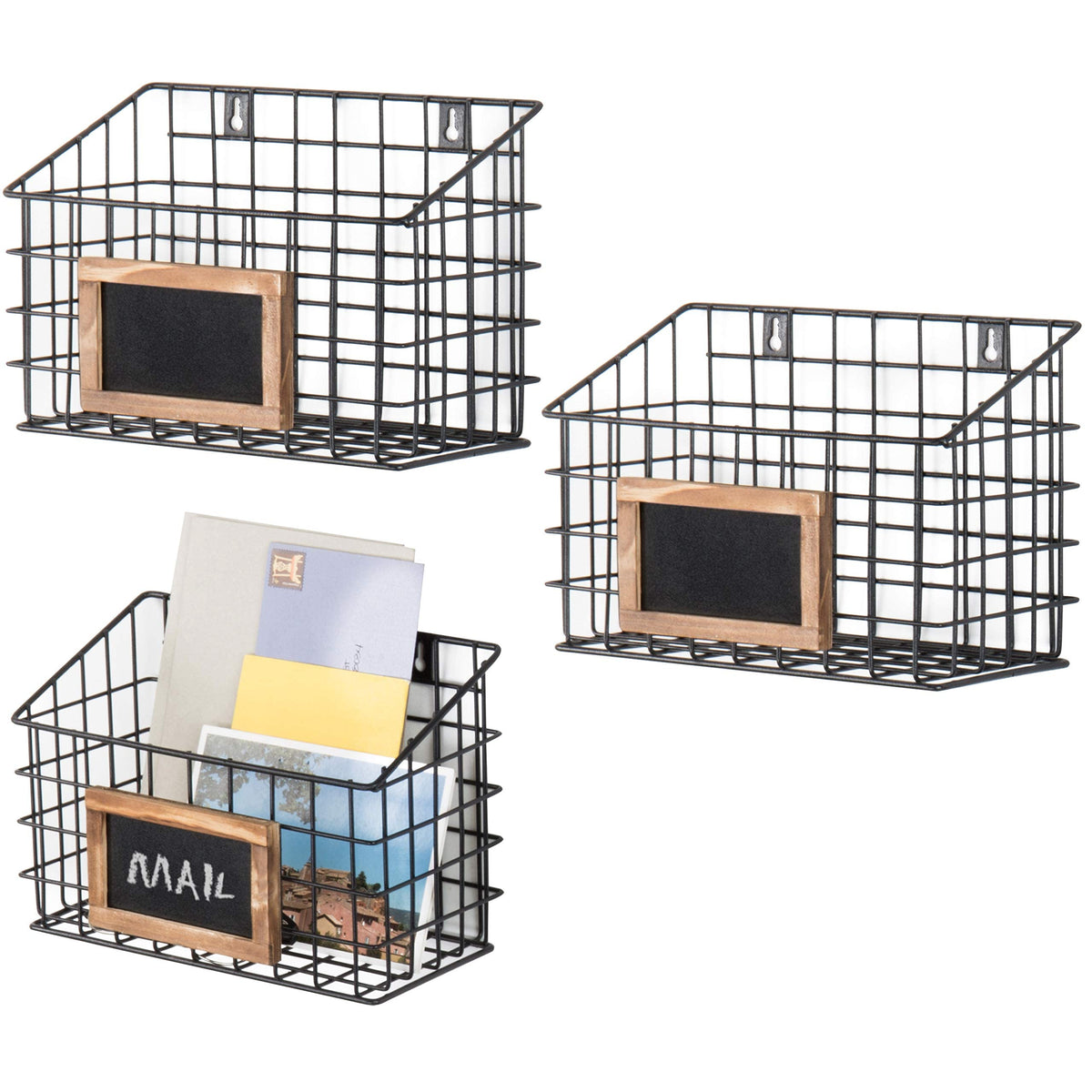 Mygift Black Metal Wire Hanging Storage Basket With Chalkboard Labels, Small Organizer Bin, Set Of 3