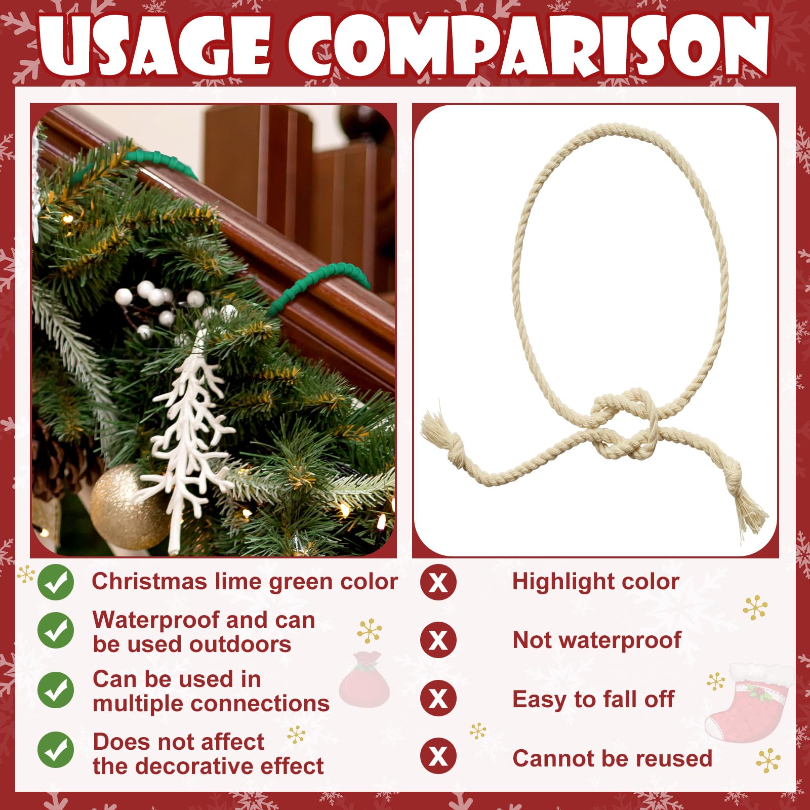 Roowest 100 Pcs Christmas Garland Ties 9 Green Flexible Adjustable Decorative Silicone Soft Banister Ties Reusable Garland Str