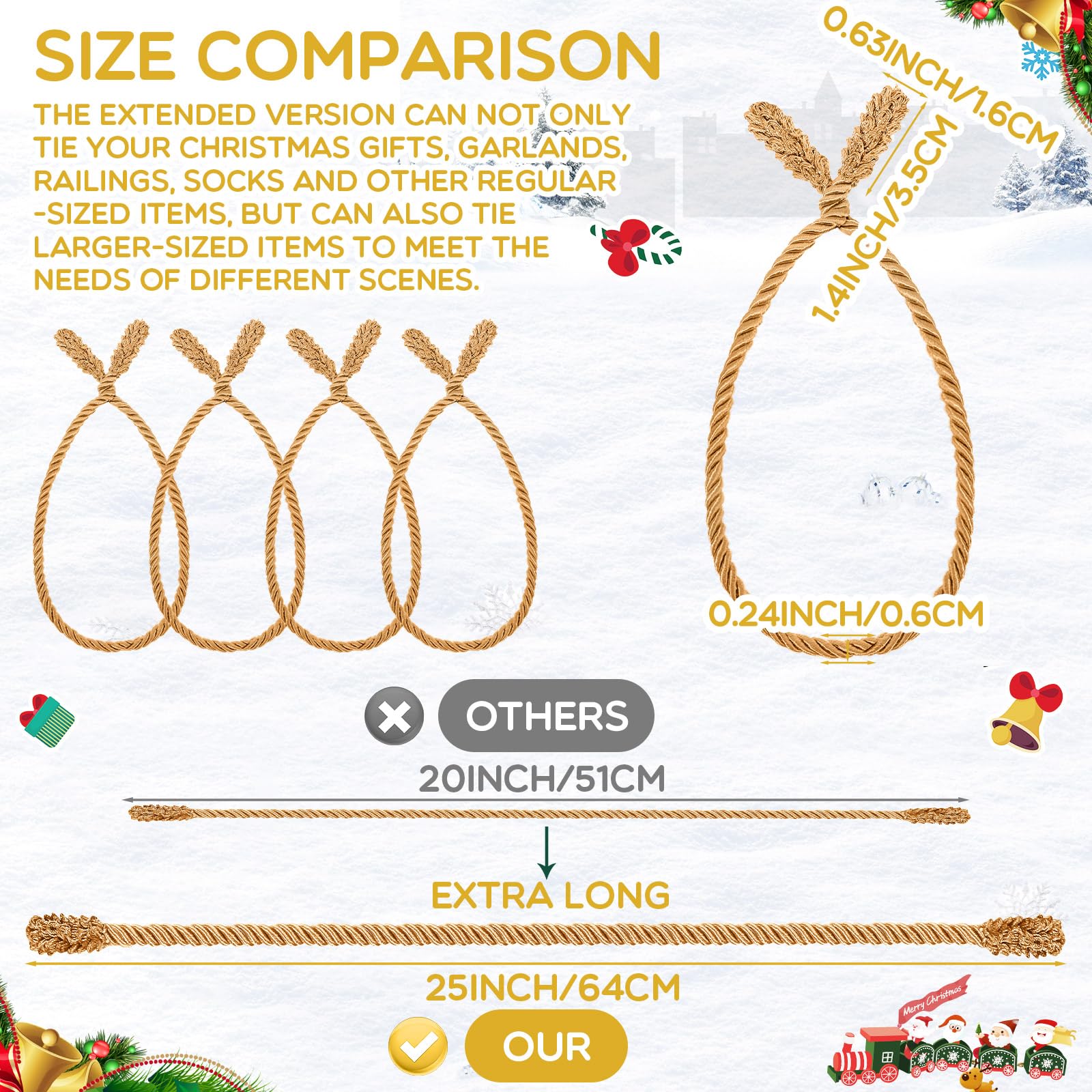 Zhengmy 20 Pcs 25 Inch Extra Long Christmas Garland Ties Christmas Decorative Twist Ties for Banister Reusable Flexible Twist fo