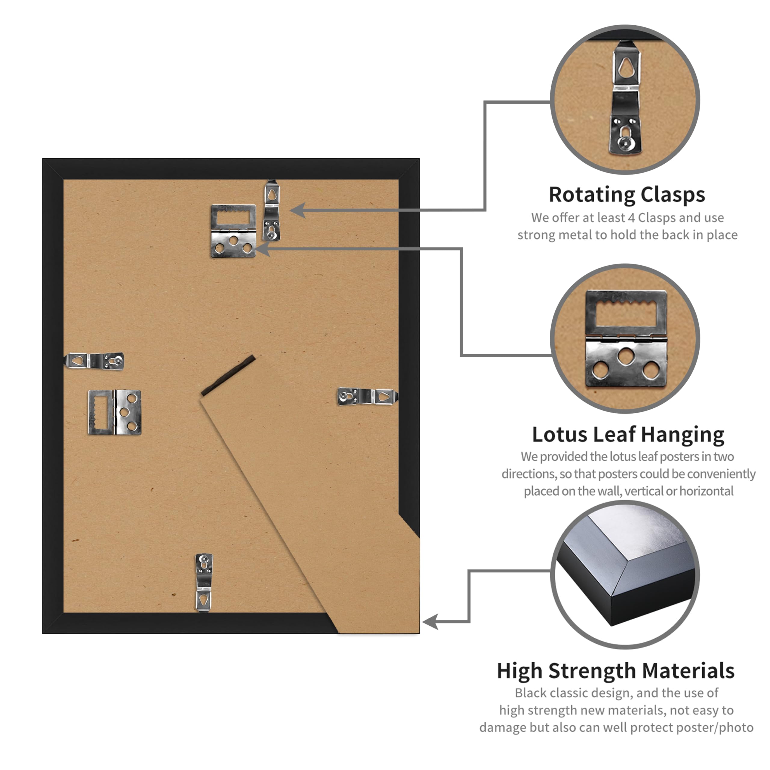 DOAI ART 8.5x11 Certificate Frame 4Pack, 8.5 by 11 Picture Diploma Document Degree Frames for Wall and Tabletop, Black