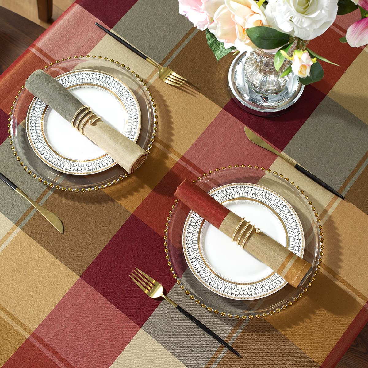 Square Cloth Napkins 20 X 20 Inch Set Of 4 Soft Checkered Napkin For Dinner, Wedding, Party And Holiday(Square 20 X 20 Inch, 4 P