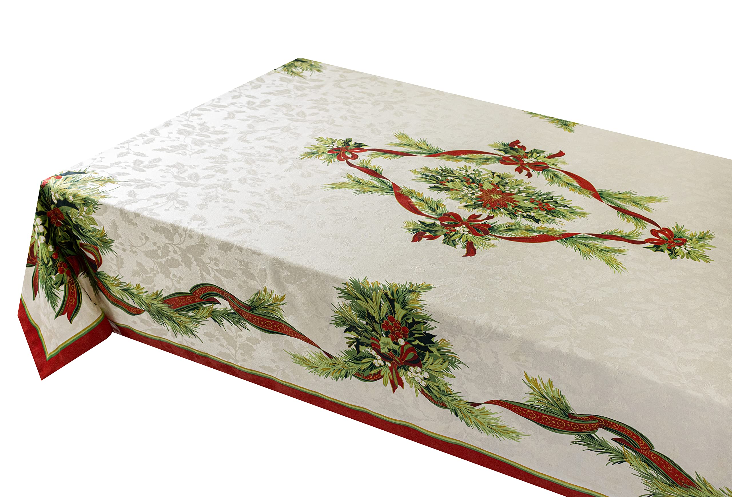 Benson Mills Christmas Ribbons Engineered Printed Fabric Table Cloth, Winter, Holiday And Christmas Tablecloth (52'' X 70'' Rect