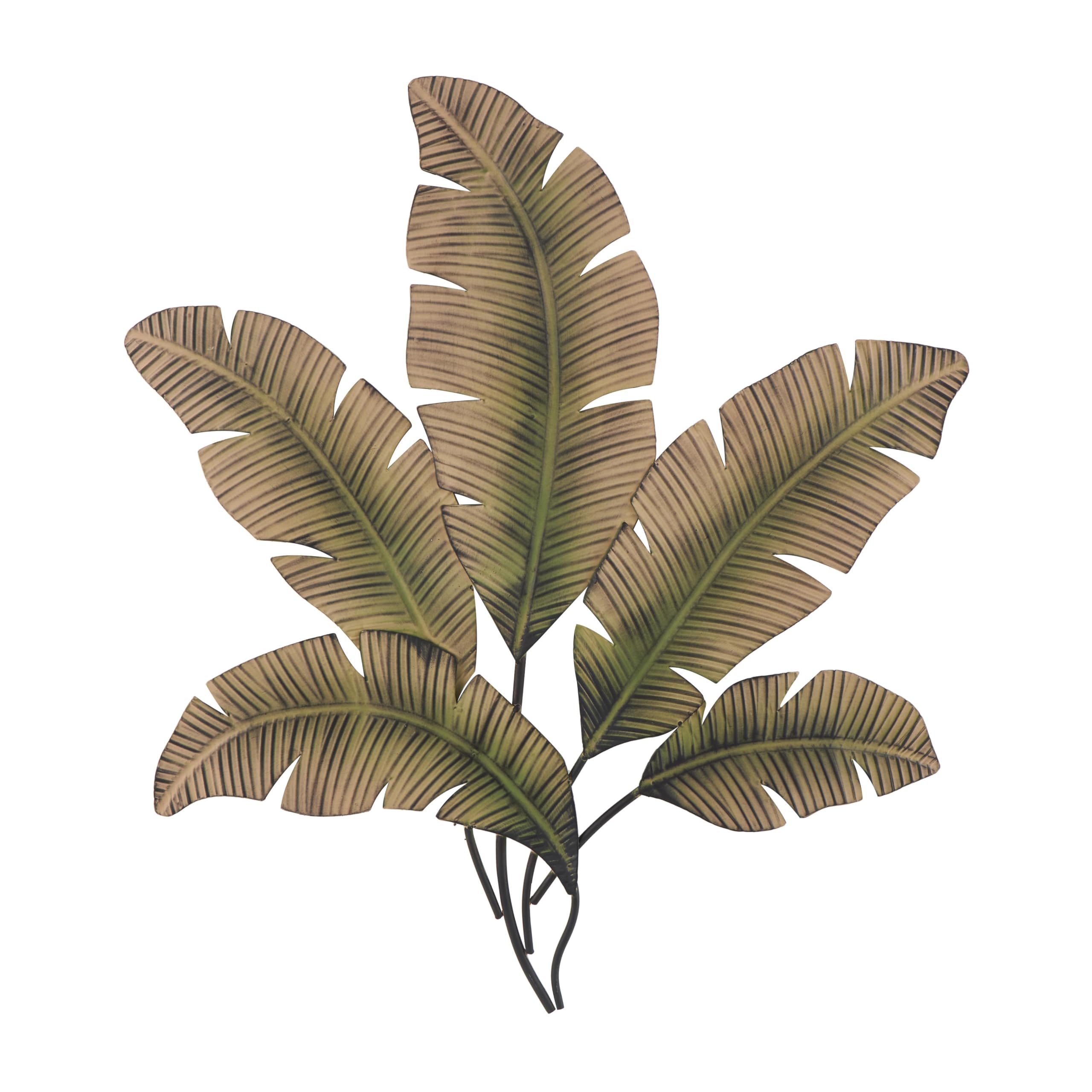 Deco 79 Metal Leaf Home Wall Decor Palm Wall Sculpture with Green Accents, Wall Art 32 x 1 x 36, Brown