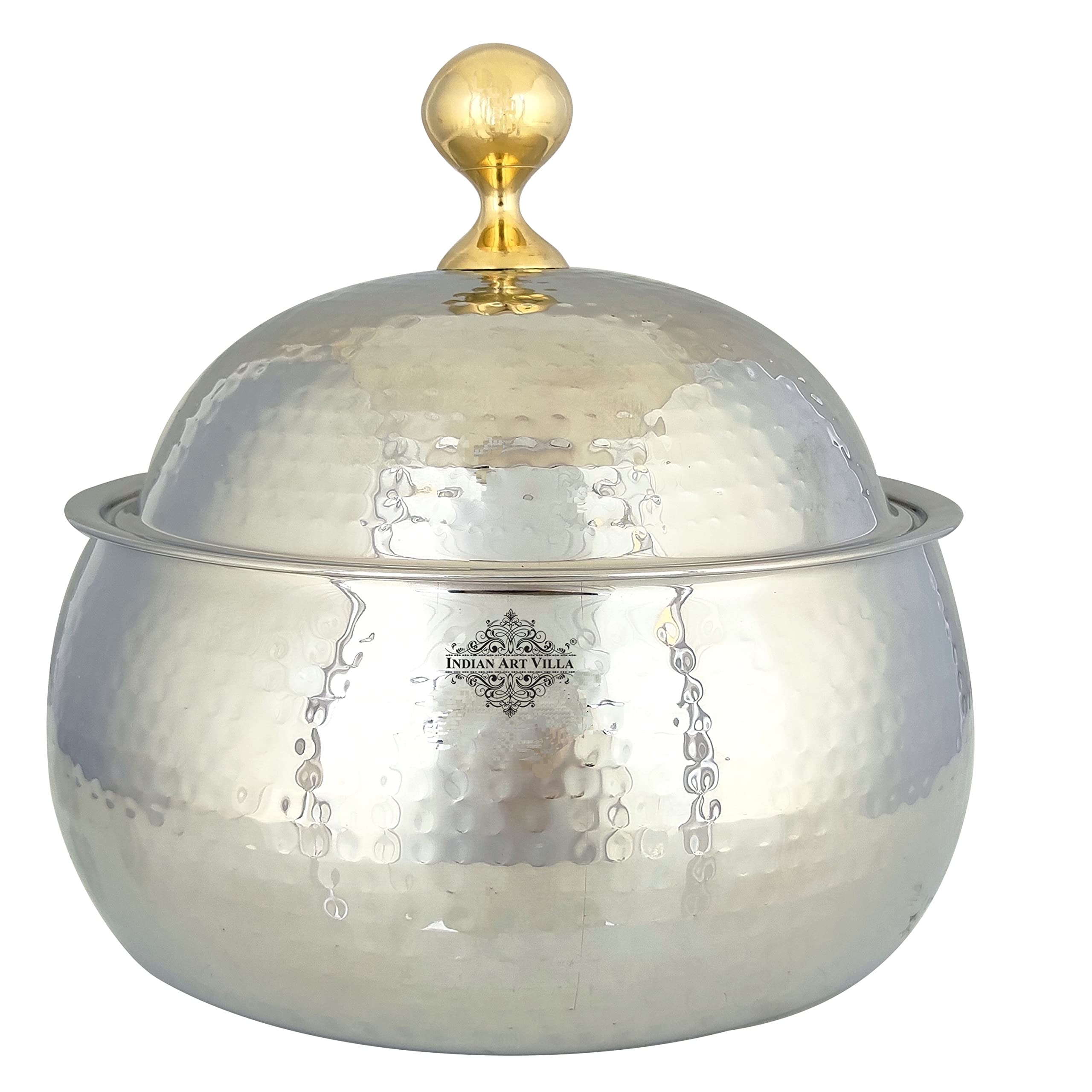 Indian Art Villa Stainless Steel Casserole Pot With Hammered Design Out Side, Tableware & Serveware For Home, Hotel & Restaurant