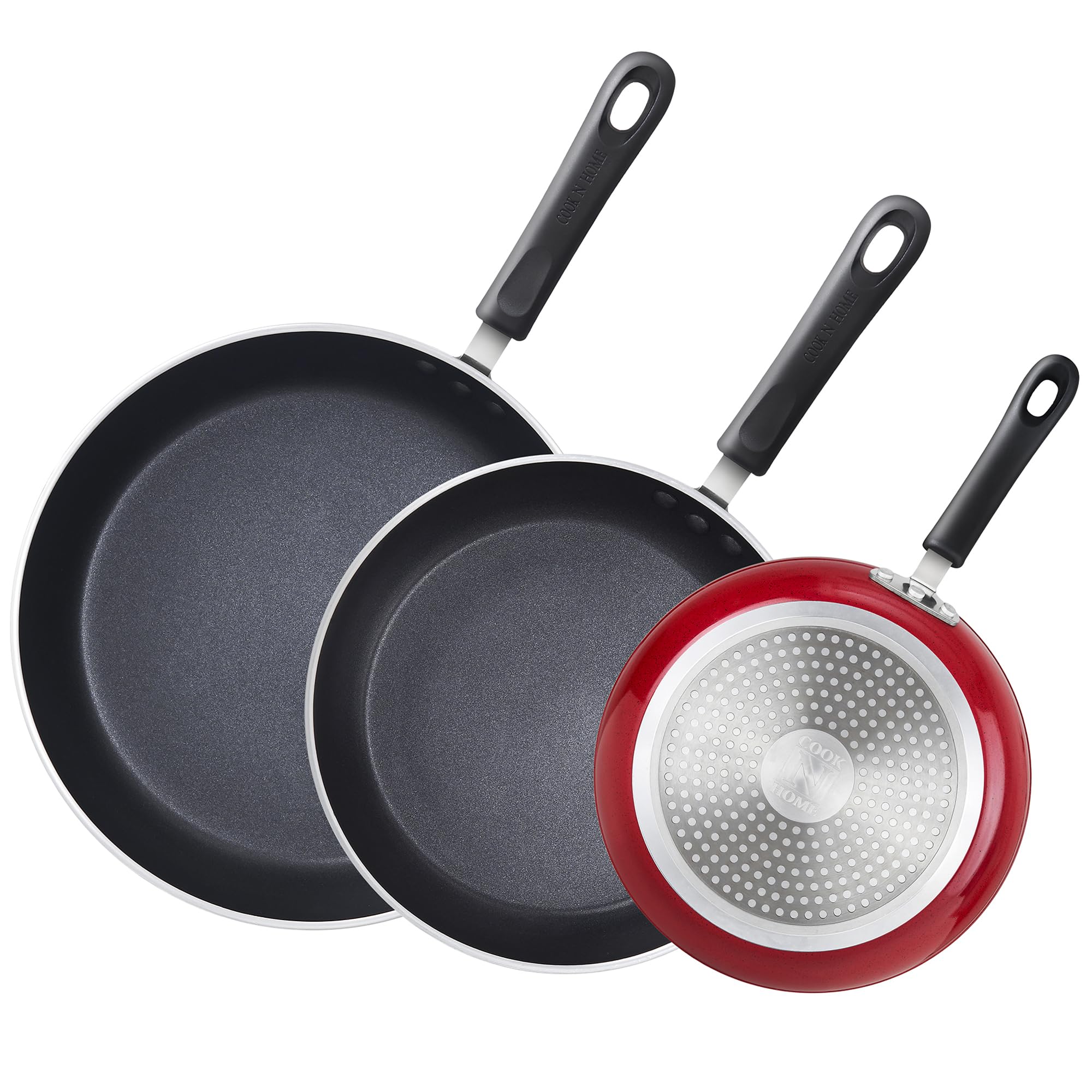 Cook N Home Nonstick Frying Pans Set 3 Piece, 8, 9.5, 11-Inch Kitchen Cooking Skillets Saute Fry Pan Induction Compatible, Marbl