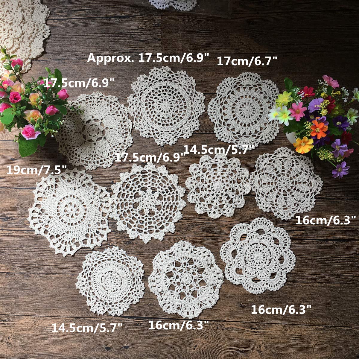 Mindplus Set Of 10 Cotton Hand Crochet Doilies Lace White 6-7 Inches Round Crocheted Placemats Vintage Wedding Tea Party