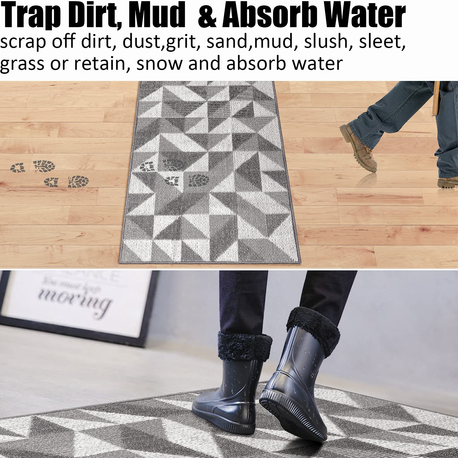 Indoor Doormat 36''X 59'', Absorbent Front Back Door Mat Floor Mats, Rubber Backing Non Slip Door Mats Inside Mud Dirt Trapper E