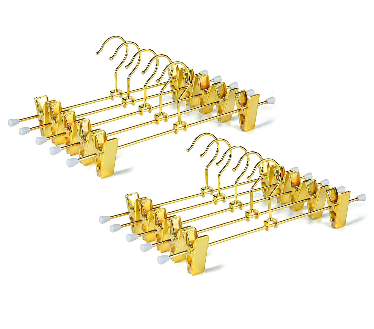 Amber Home Shiny Gold 12 Inch Metal Pants Skirts Hanger 10 Pack, Sturdy For Slacks Trousers With 2 Adjustable Non Slip Clips And