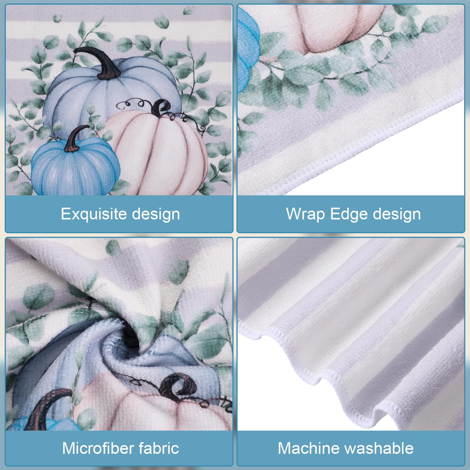 Windkream 6 Pieces Fall Kitchen Towels Thanksgiving Blue Pumpkin Dish Towels Blue Bathroom Hand Towels 21.26 x 14.17 Inches Buff