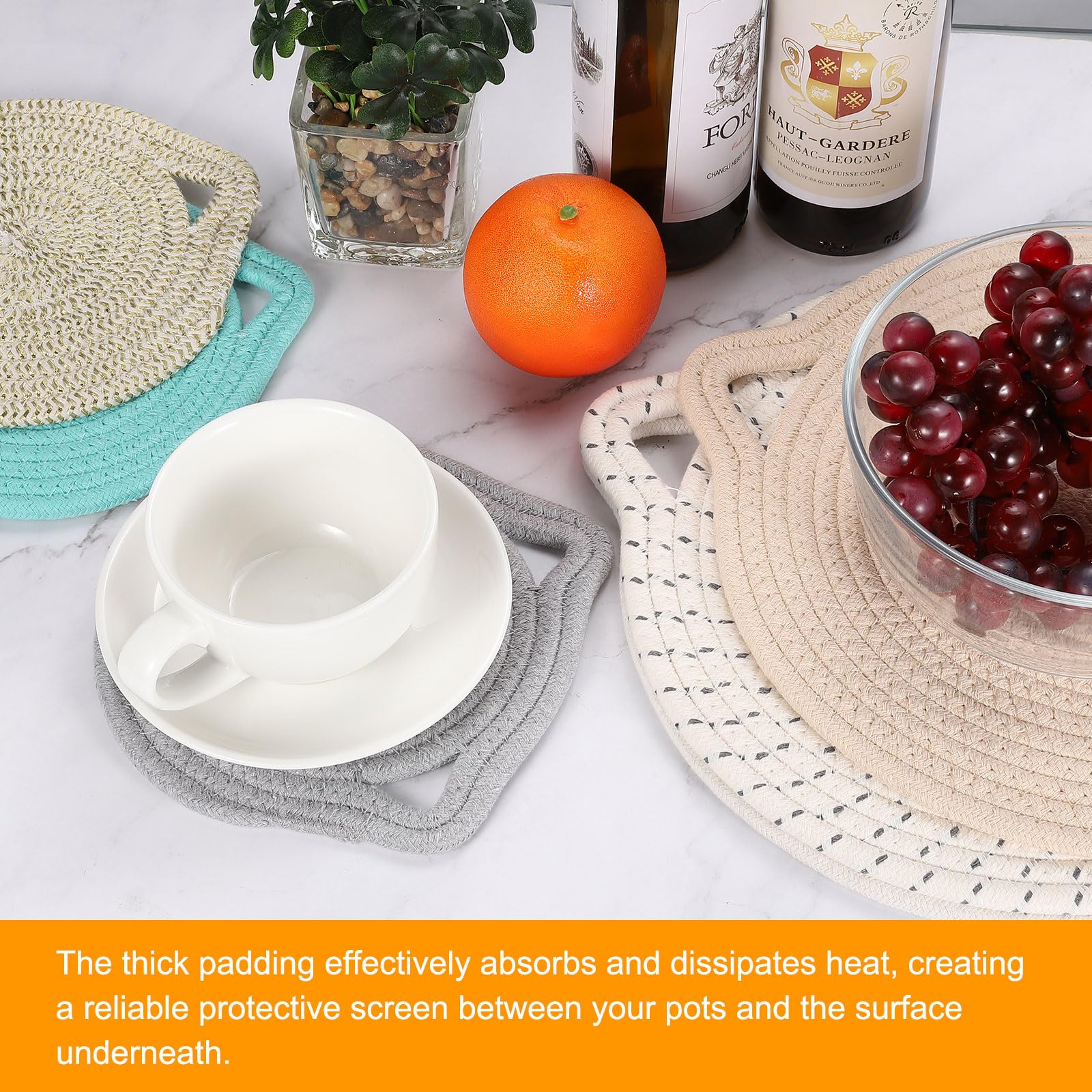 Uxcell Pot Holders, 3Pcs 7'' - Cotton Trivets Set, Cat Ear Heat Insulation Pad, Pot Holder For Cups, Plates, Hot Pots And Pans,