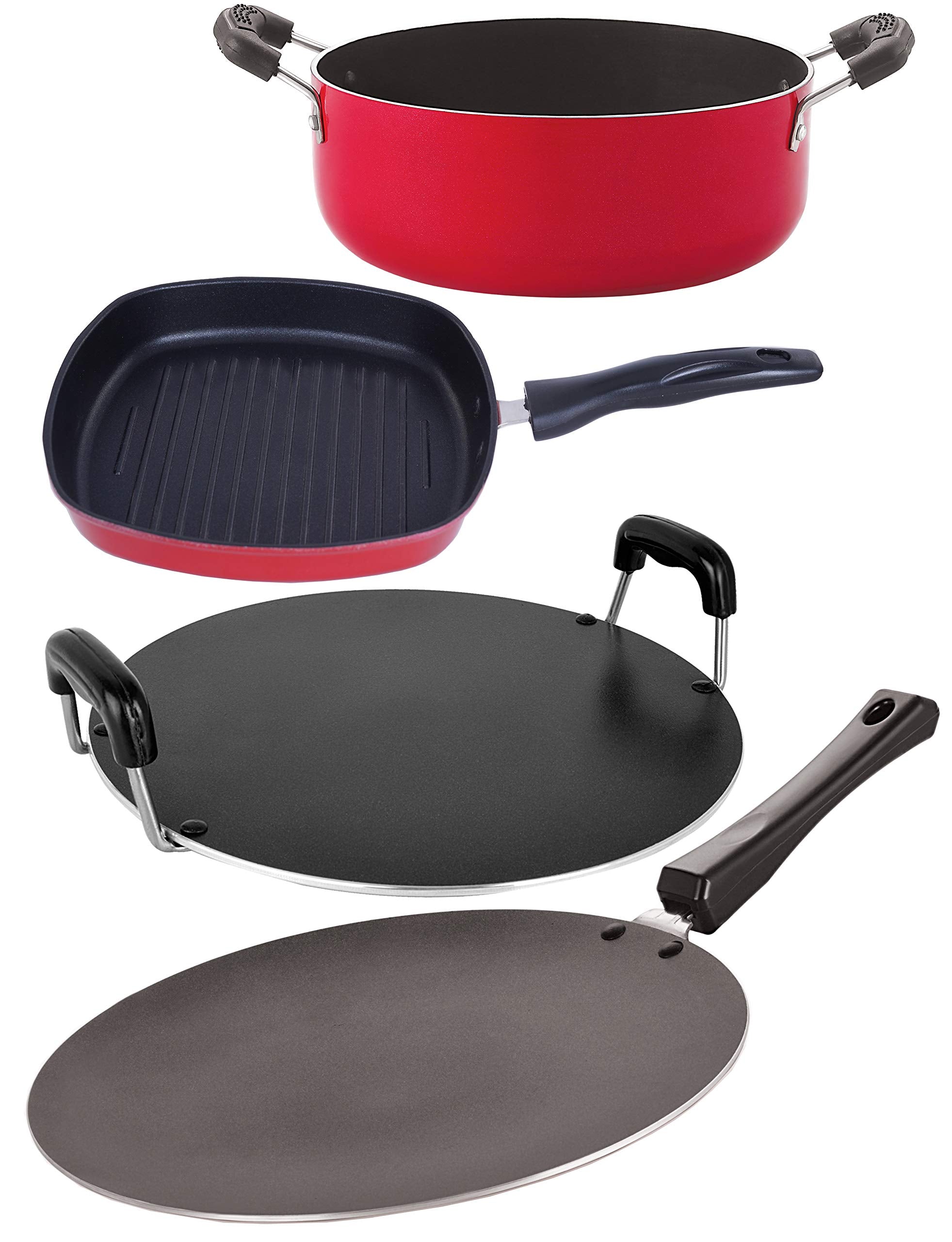 Nirlon NonStick Heat Resistance Aluminium Gas Compatible Pots And Pans Kitchenware Essential Combo Set