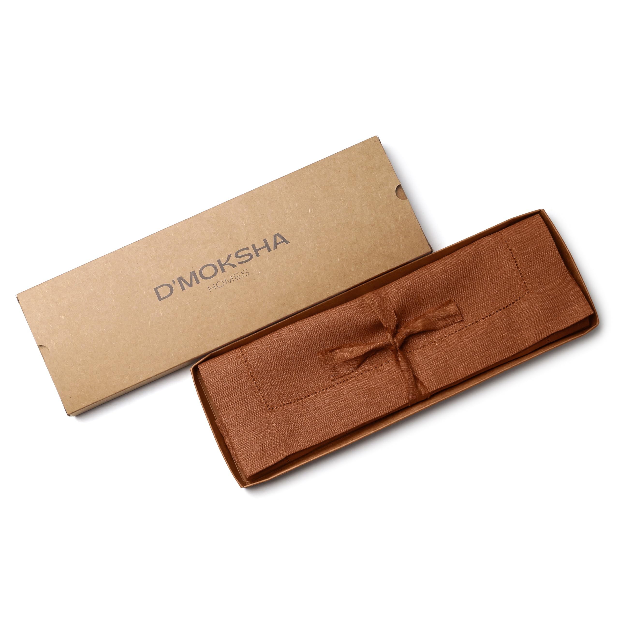 D'Moksha Homes Linen Placemats Set Of 4-100% Pure Linen Rust Placemats 14 X 19 Inch - Classic Hemstitch, Washable Rust Placemats