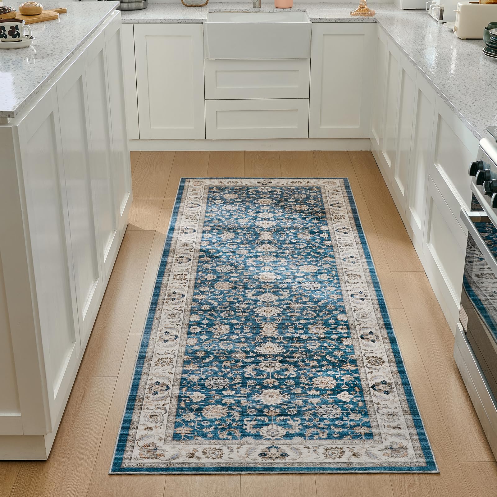 WITSHOCK 2x8 Runner Rugs for Hallway : Machine Washable Non Slip Vintage Carpet - Low Pile Lightweight Print Rug for Kitchen Lau