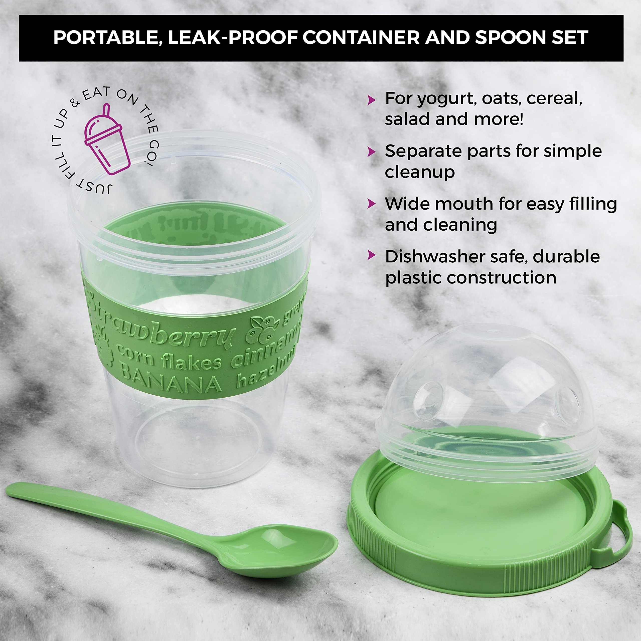 Tribello 20 Oz Overnight Oats Container With Lid, Set Of 4 Crunch Cups To Go, Portable Parfait Cup With Compartments For Topping
