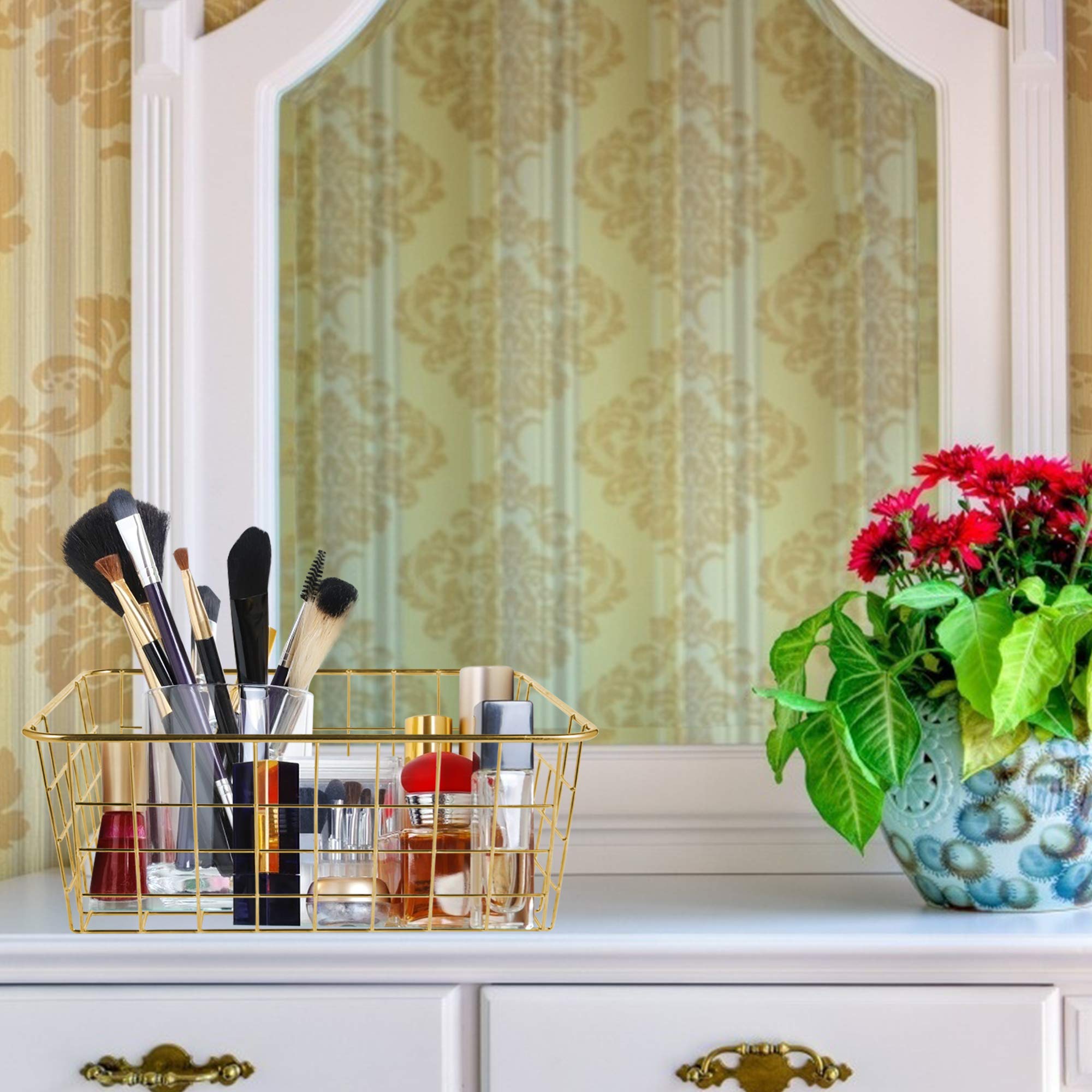 Beimu Wire Baskets For Storage Pantry, 4 Pack, 11 X 8.7 X 4.7 In, Golden Metal