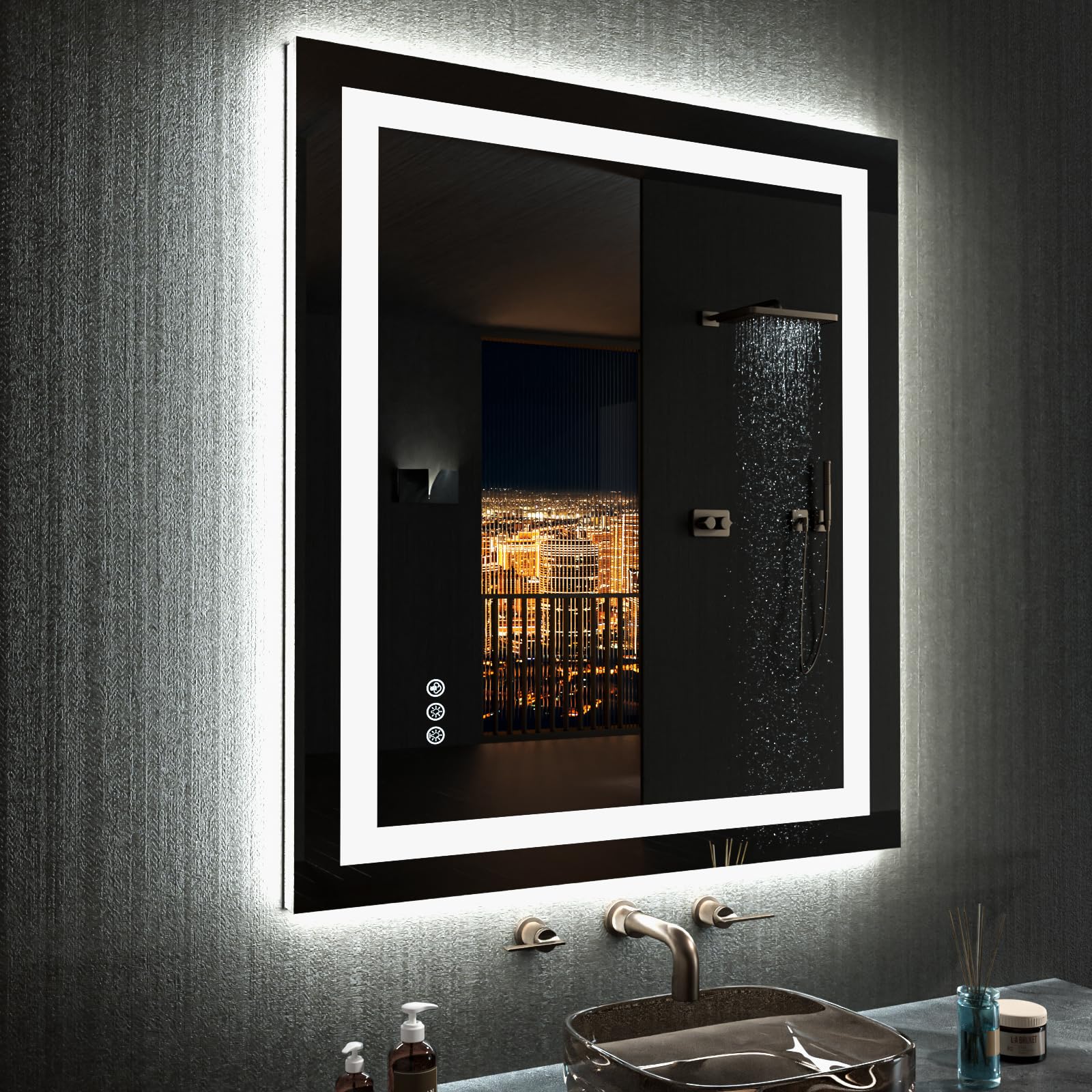 Loaao 28''X32'' Led Bathroom Mirror With Lights, Anti-Fog, Dimmable, Rgb Backlit + Front Lighted, Bathroom Vanity Mirror For Wal