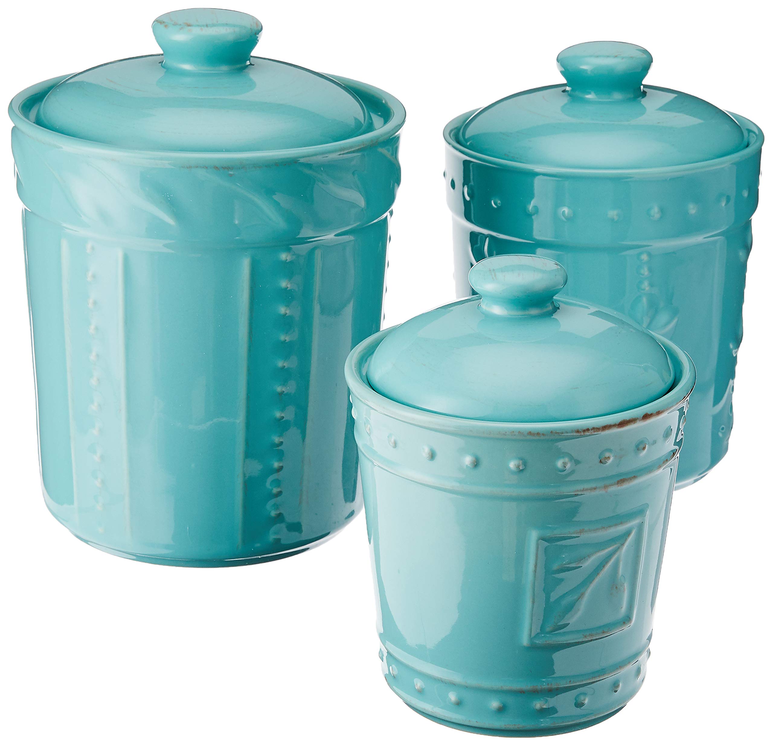 Signature Housewares Sorrento Collection Set Of Three Ceramic Stoneware Canisters With Lids, Storage Countertop 80 Ounce, 48 Oun