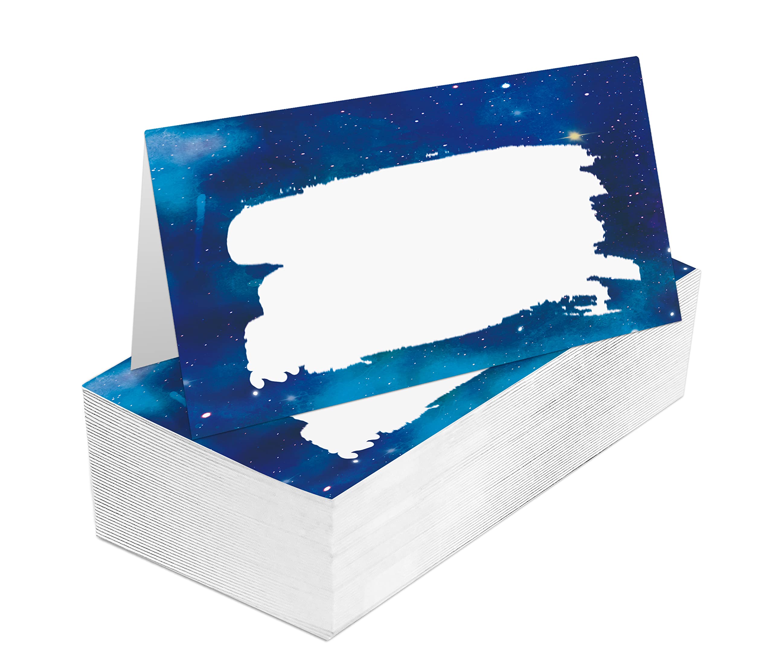 Place Cards For Wedding, Birthday Or Party, Blue Filled-In Name Place Cards, Foldover Seating Table Cards, 25 Pack, Folds Into 3