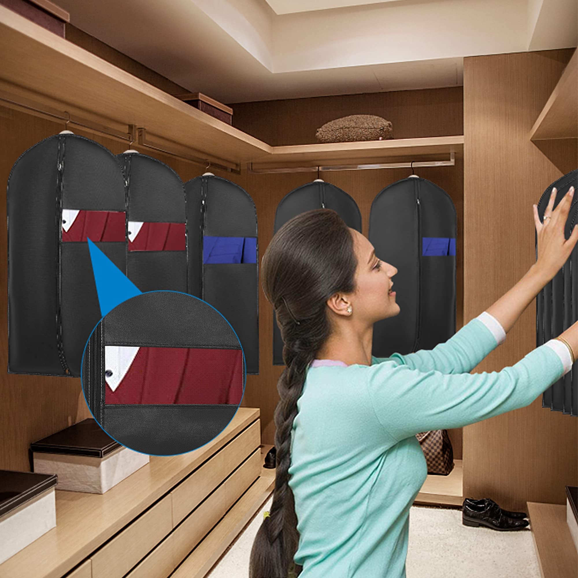 40??Garment Bags?5 Pack?Suit Bag for Storage Hanging Clothes Suitable for Storage of Dresses Suits Overcoats Garment Can Provide Neatness and Space-Saving for Your Wardrobe (Black  40 ? 24 Inch)