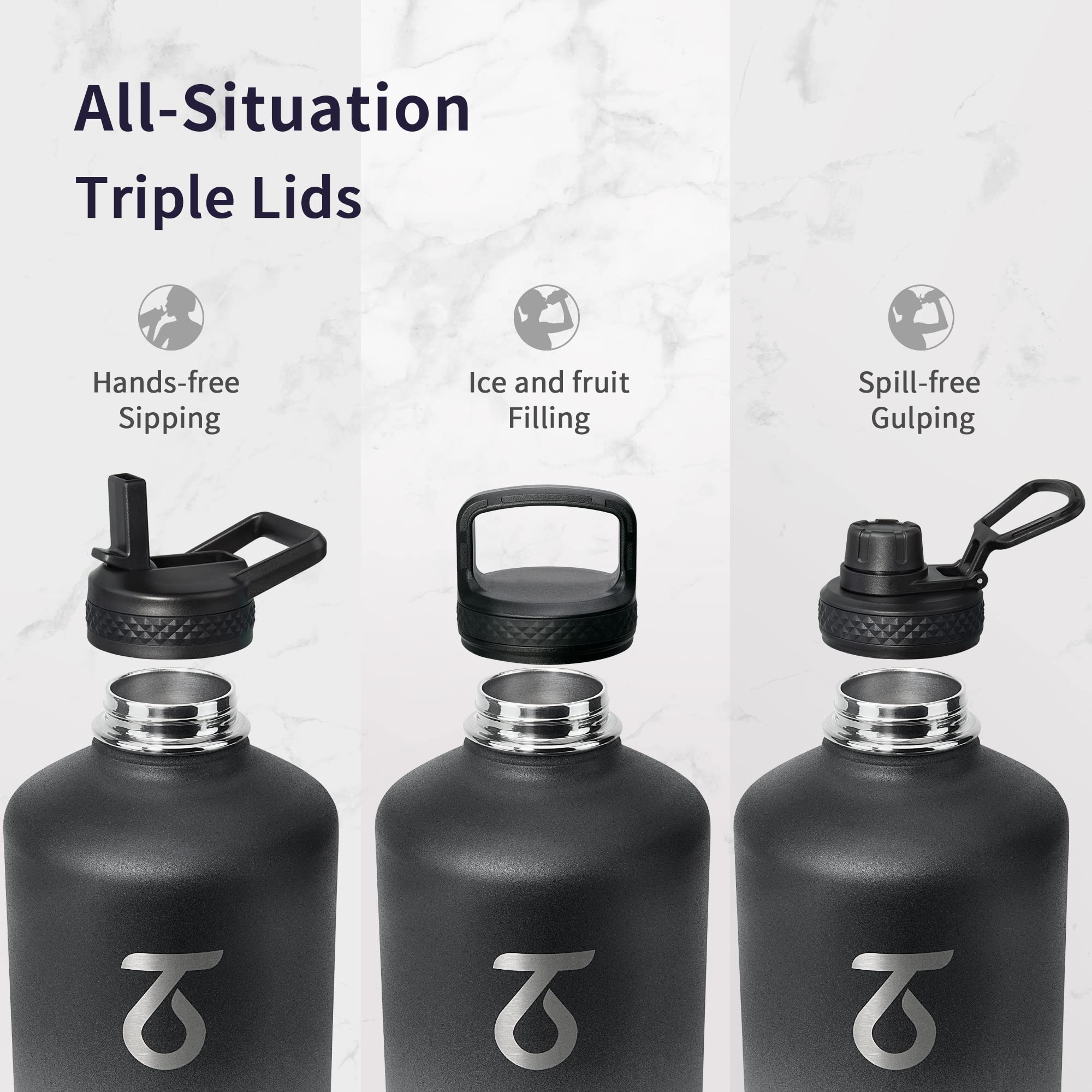 Trebo One Gallon Water Bottle Insulated With Paracord Handle,128Oz Stainless Steel Sports Large Jug Food-Grade Double Wall Vacuu